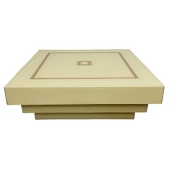 1970's Square Stepped Coffee Table with Cream Laquer and Brass Inlay