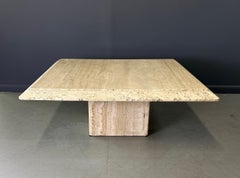1970s Square Travertine Coffee Table with Beautiful Unhoned Edge Mid Century