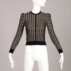 1970s St. John Vintage Knit Metallic Gold + Black Button Up Cardigan Sweater Top