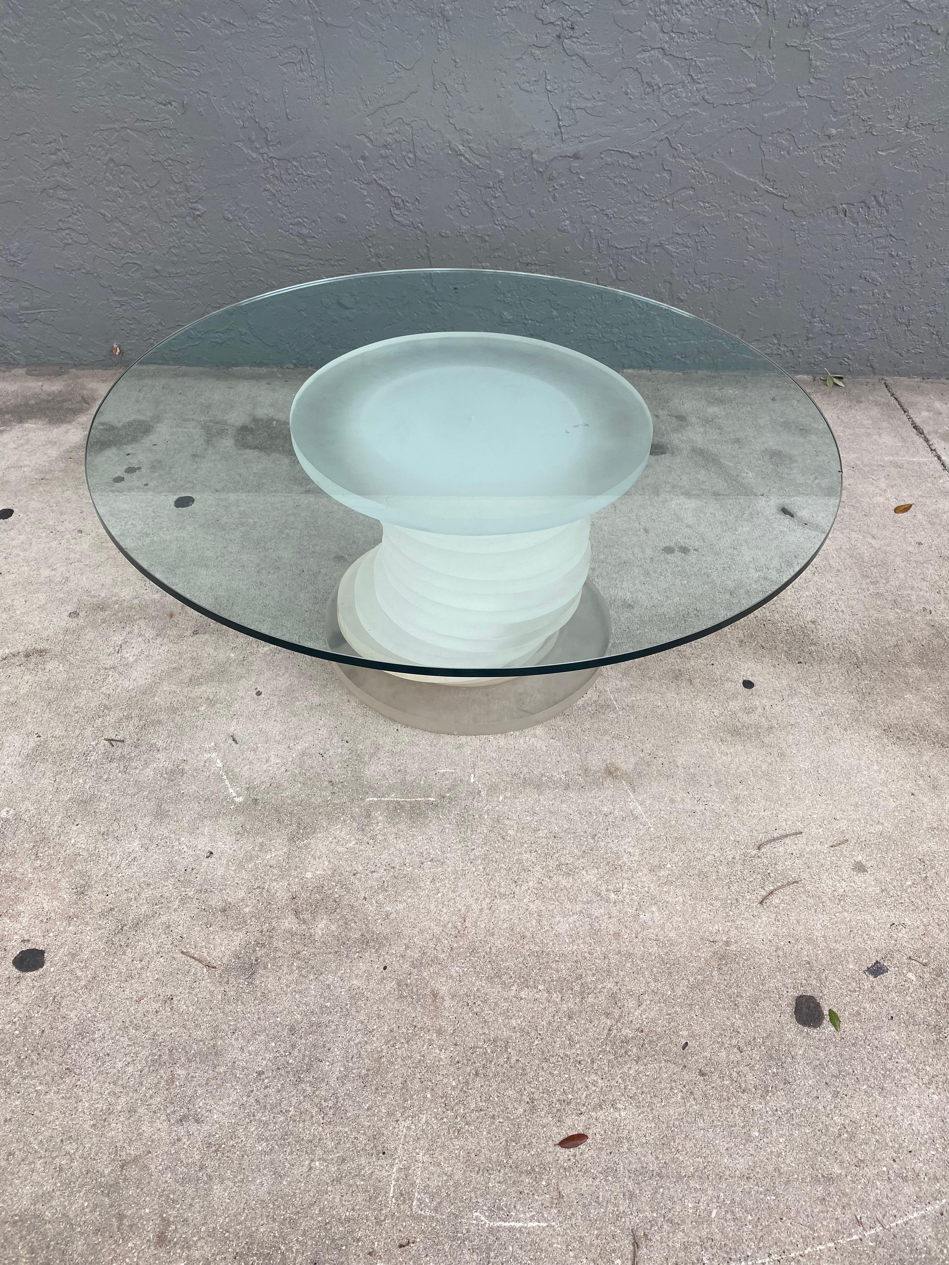 Glass 1970s Sculptural Stacked Circular Frosted Lucite Coffee Table For Sale