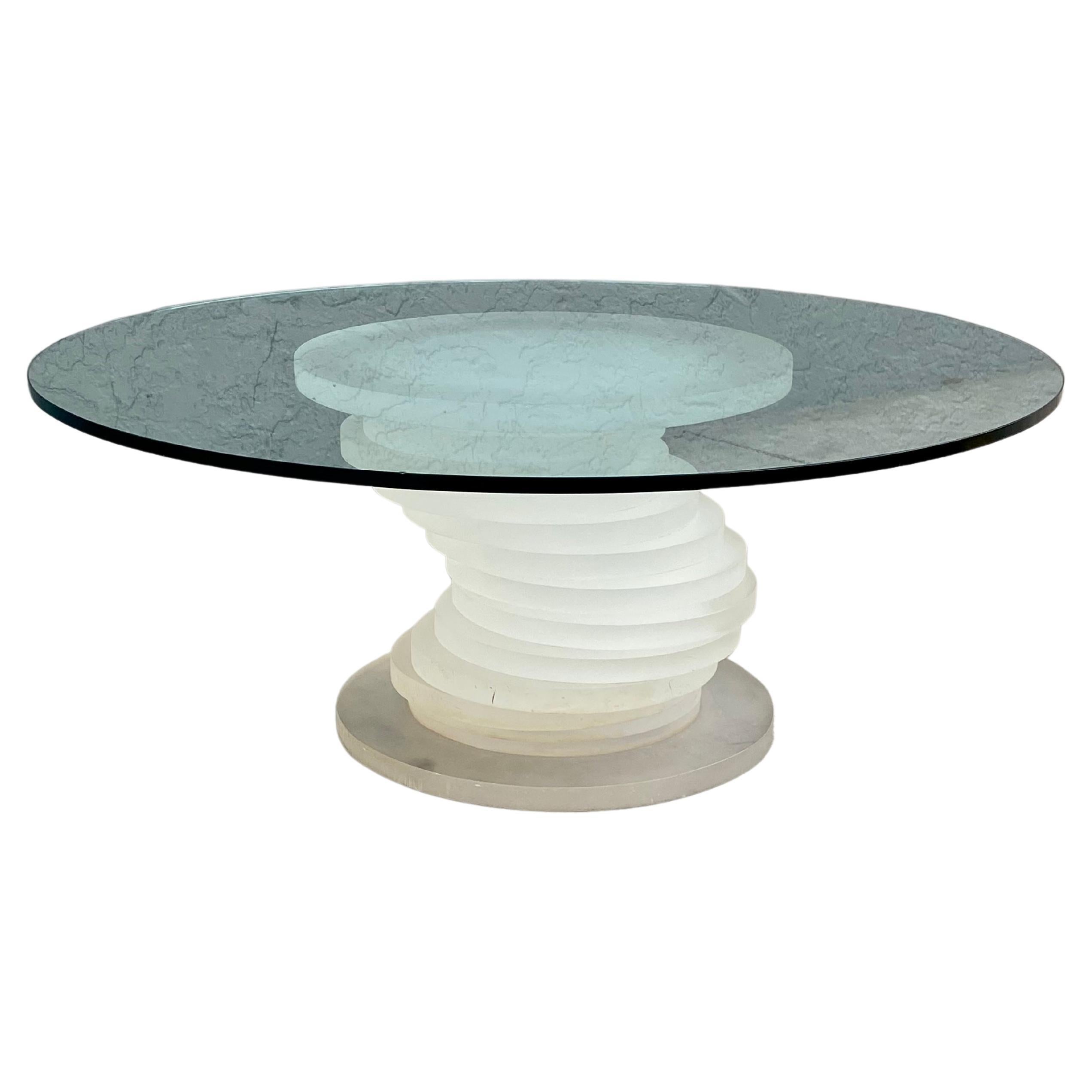 1970s Sculptural Stacked Circular Frosted Lucite Coffee Table For Sale