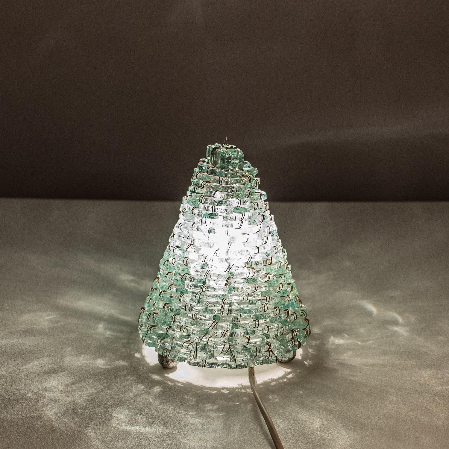 1970s Stacked Glass and Metal Table Lamp For Sale 3