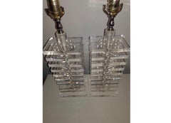 1970s Stacked Hollywood Regency Lucite Lamps, a Pair