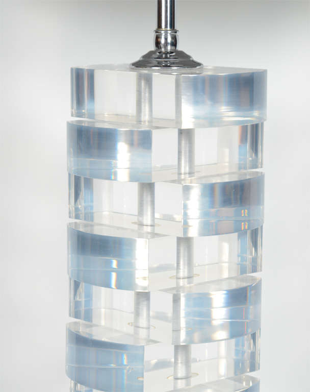 American 1970s Stacked Lucite Block Lamp in the Style of Karl Springer