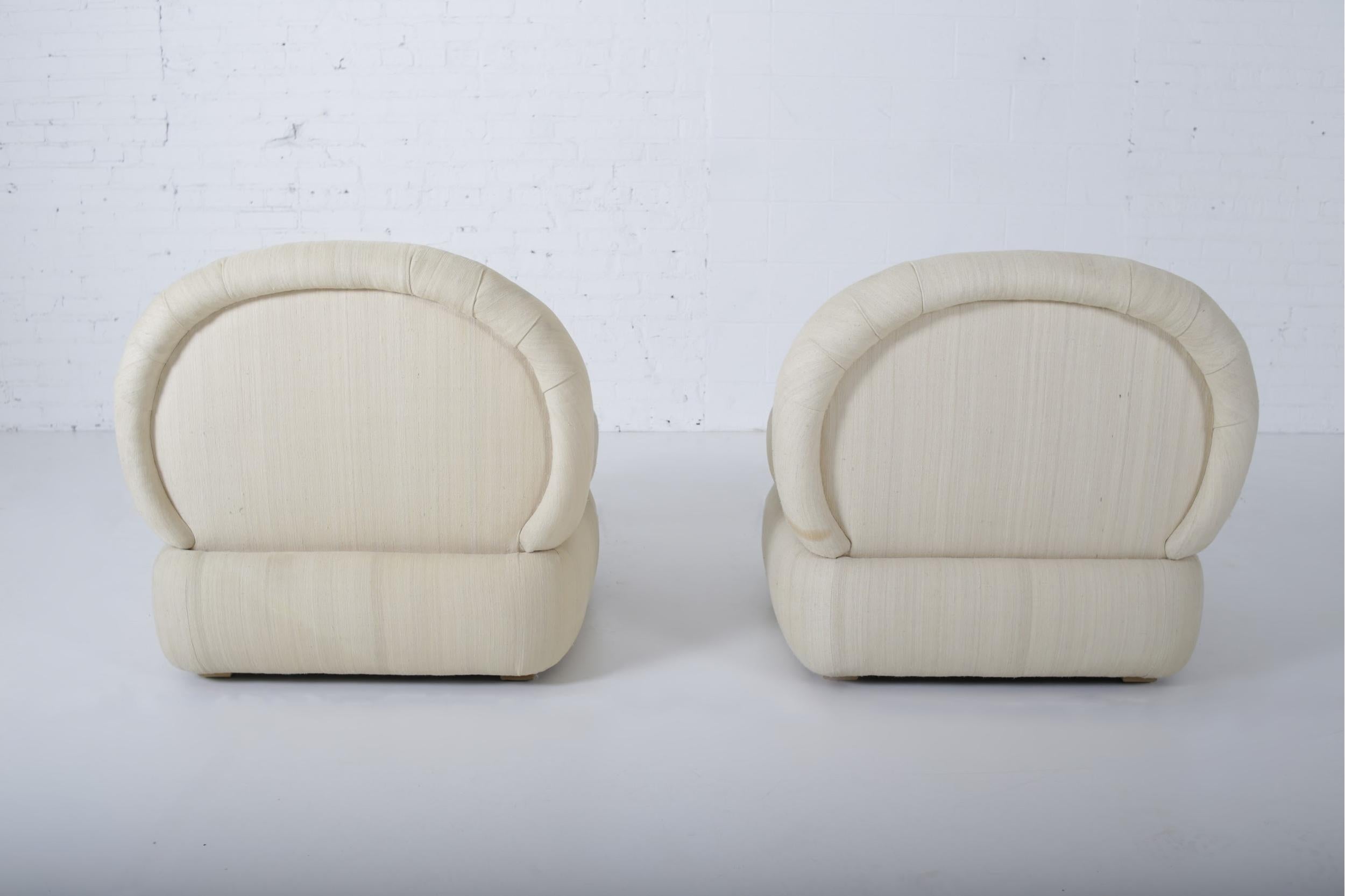 Silk 1970s Stacked Pouf Slipper Chairs