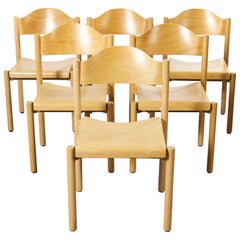 1970s Stacking Beech Dining Chairs by Hiller, Set of Six