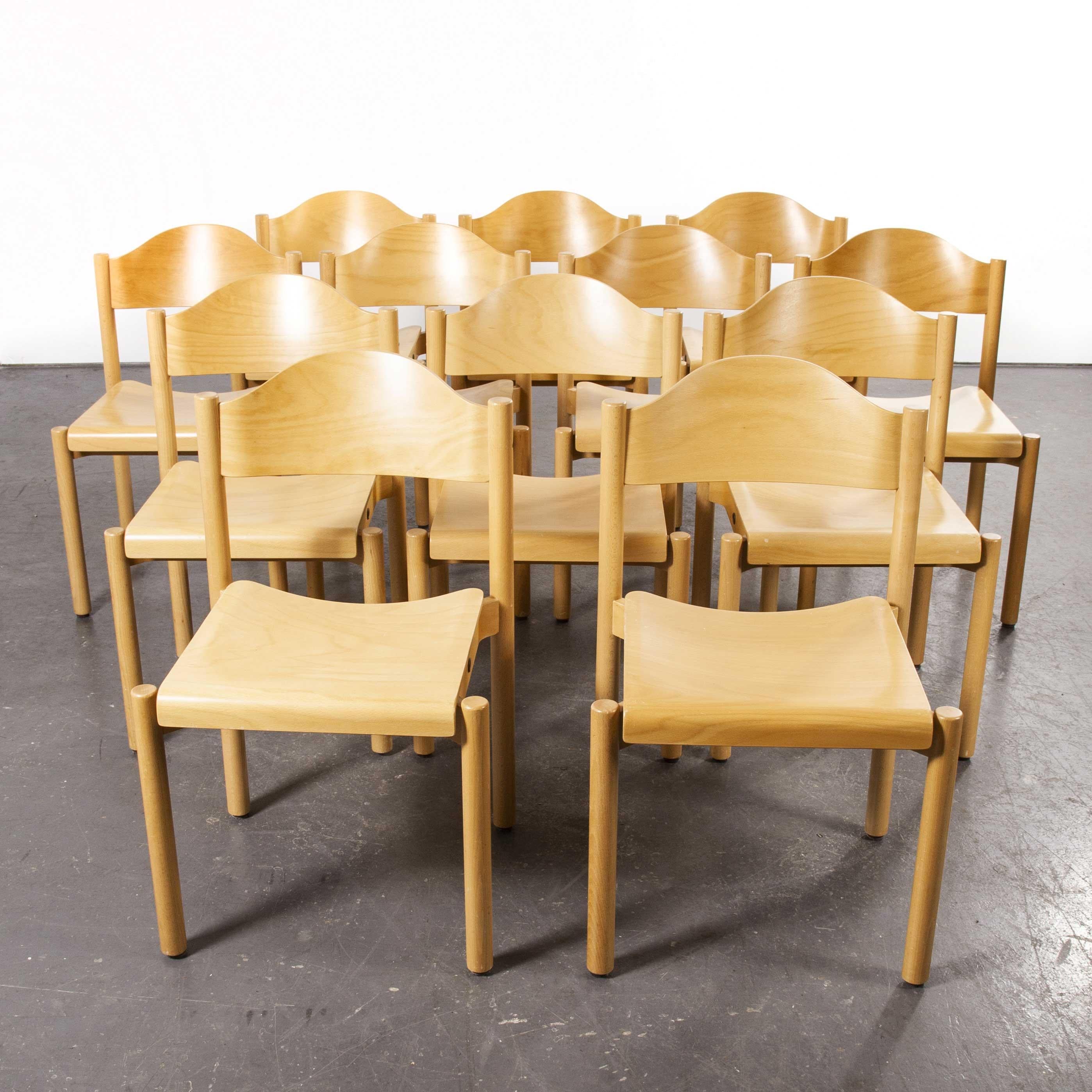 Late 20th Century 1970s Stacking Beech Dining Chairs by Hiller, Set of Twelve