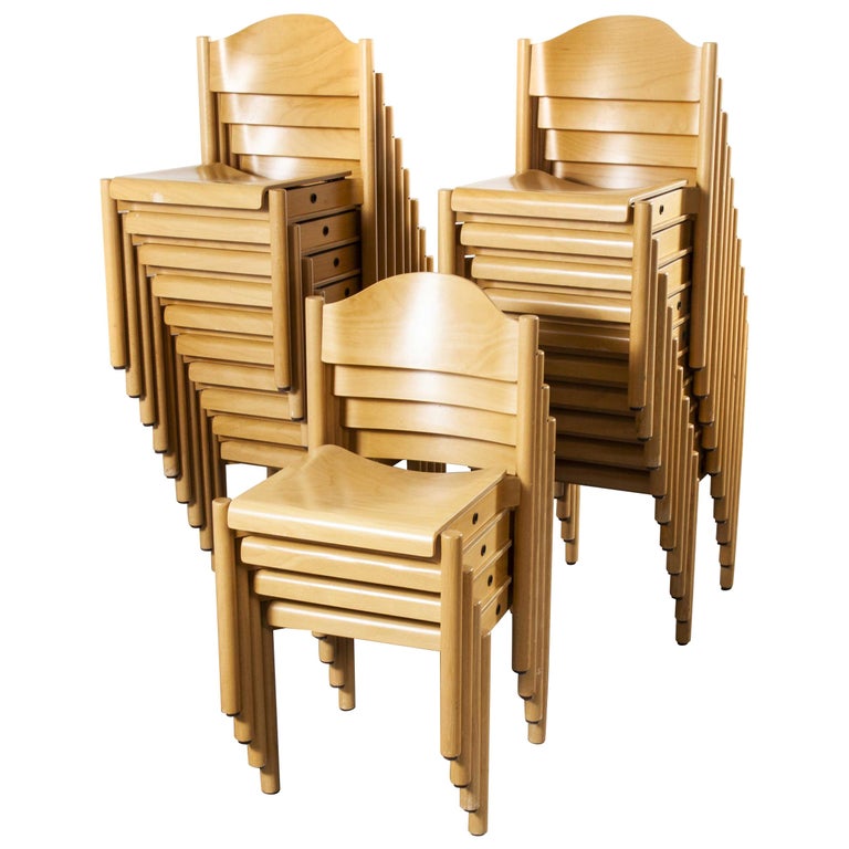 1970s Stacking Beech Dining Chairs by Hiller, Set of Twenty Four at 1stDibs
