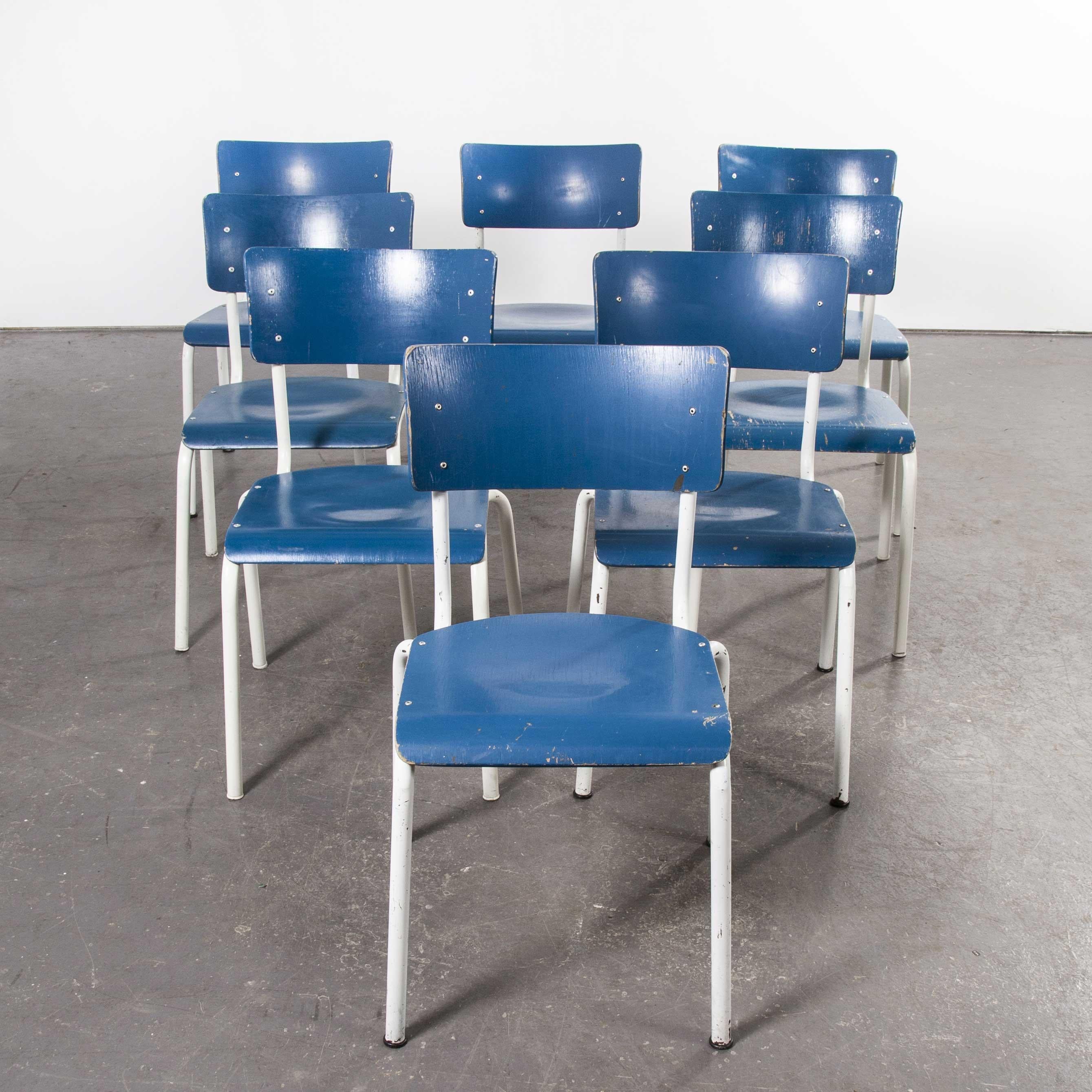 1970s Stacking Dining Chairs for the German Military, Blue, Set of Eight In Good Condition In Hook, Hampshire