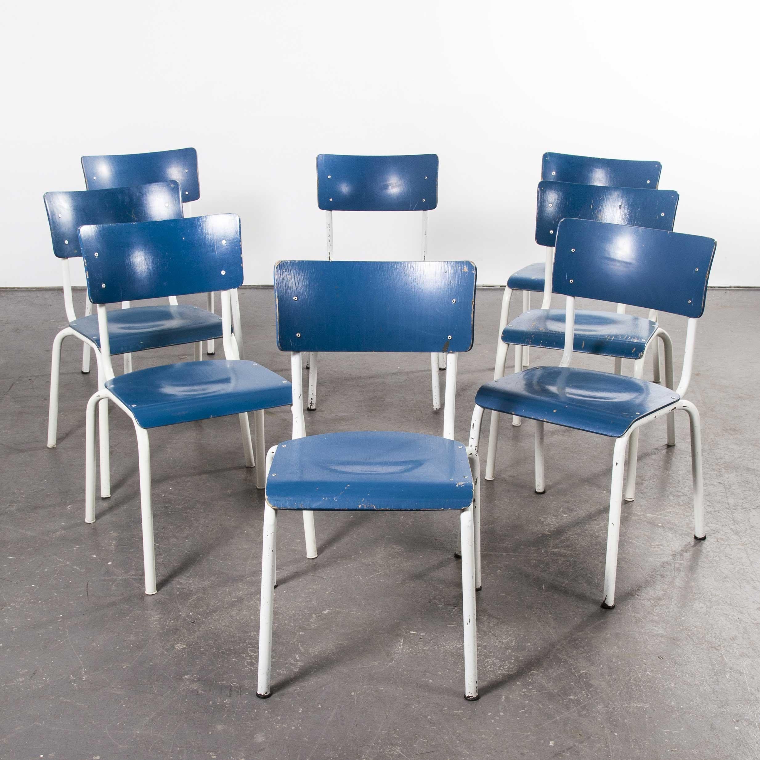 1970s Stacking Dining Chairs for the German Military, Blue, Set of Eight 1