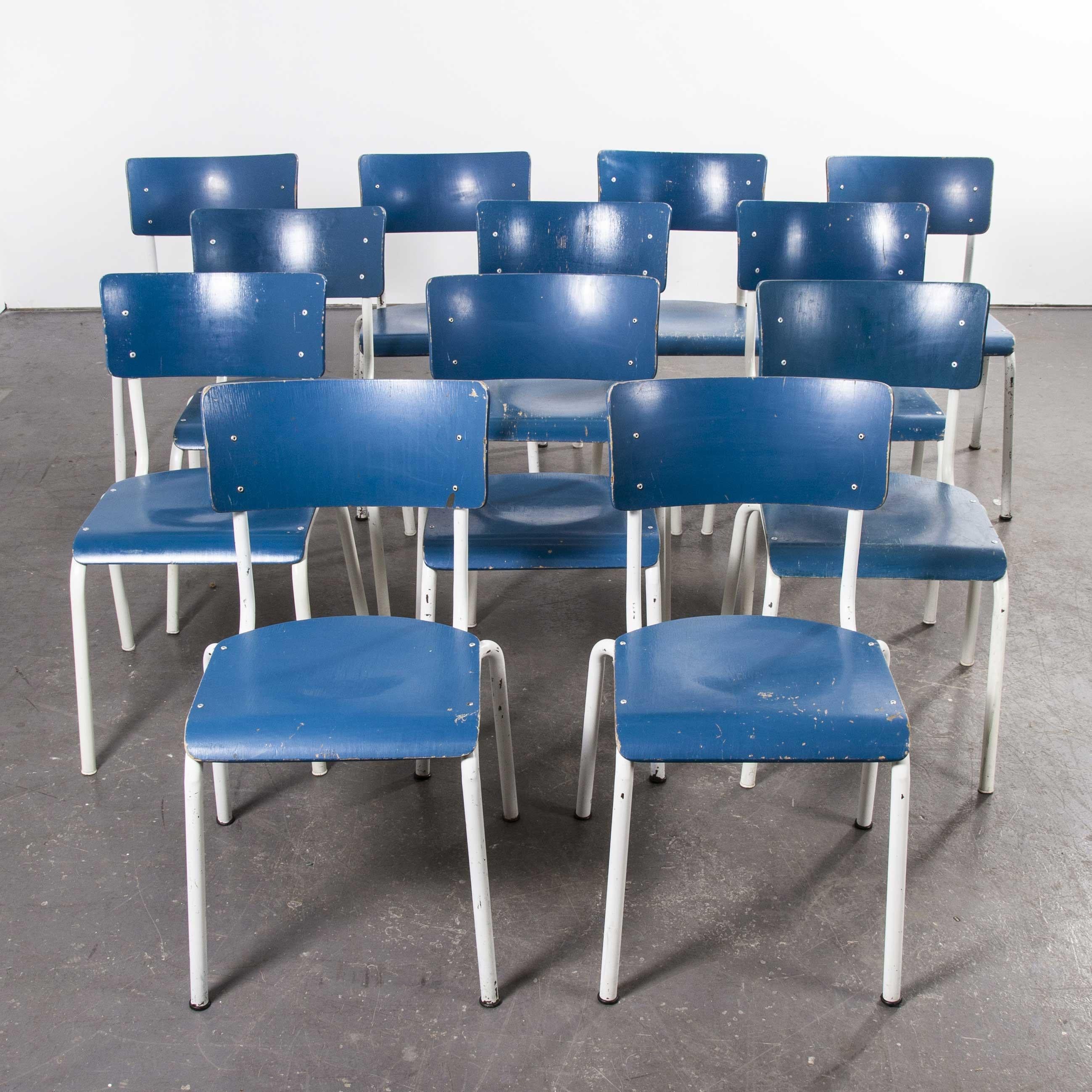 Bentwood 1970s Stacking Dining Chairs for the German Military, Blue, Set of Twelve