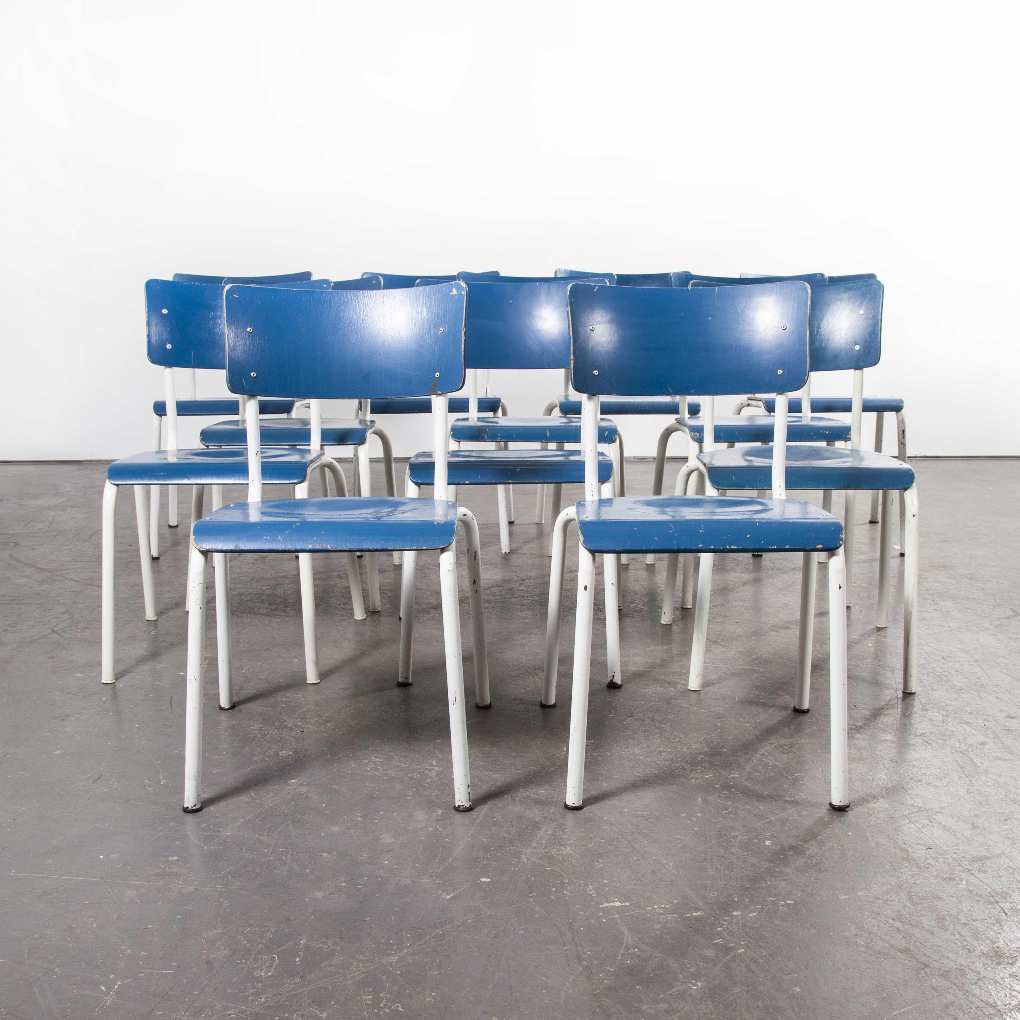 1970s Stacking Dining Chairs for the German Military, Blue, Set of Twelve 1