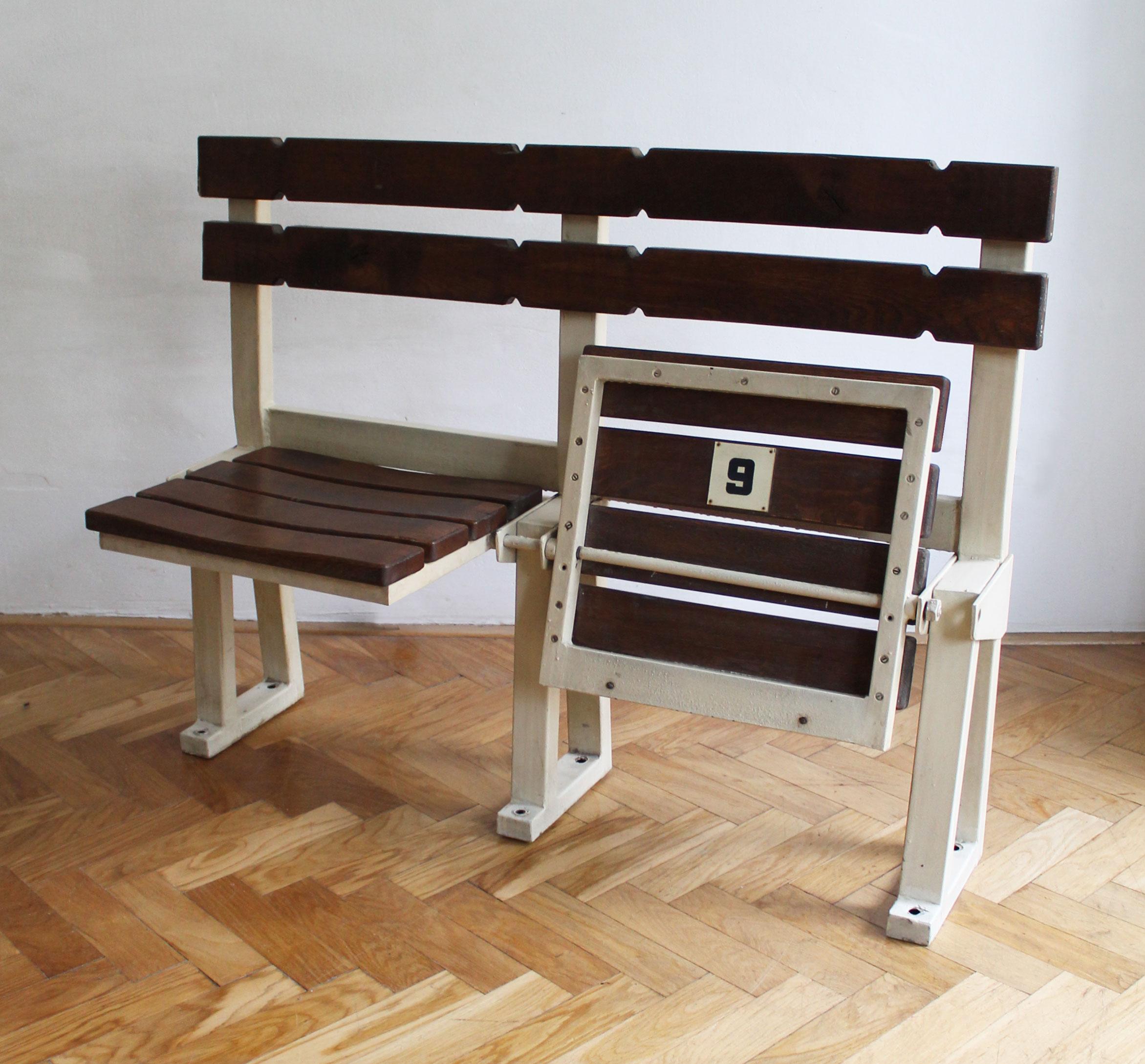 Painted 1970's Stadium bench, seats No. 9 and No. 10 For Sale