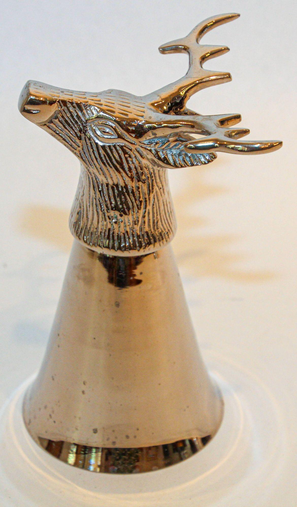 Victorian Stag Elk Silver Stirrup Cup Goblet Hunting Equestrian Barware Decor 1970s For Sale