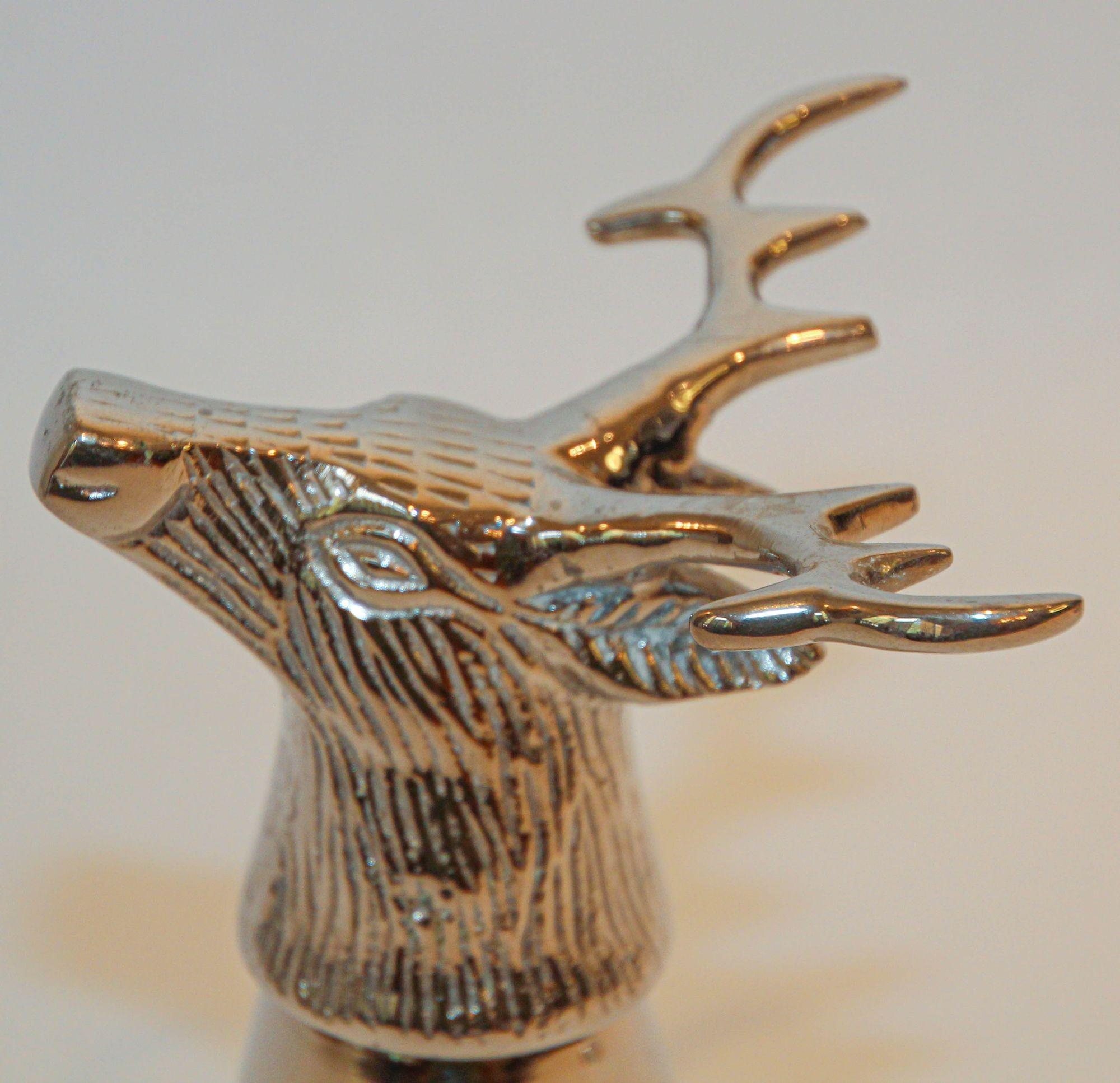 British Stag Elk Silver Stirrup Cup Goblet Hunting Equestrian Barware Decor 1970s For Sale