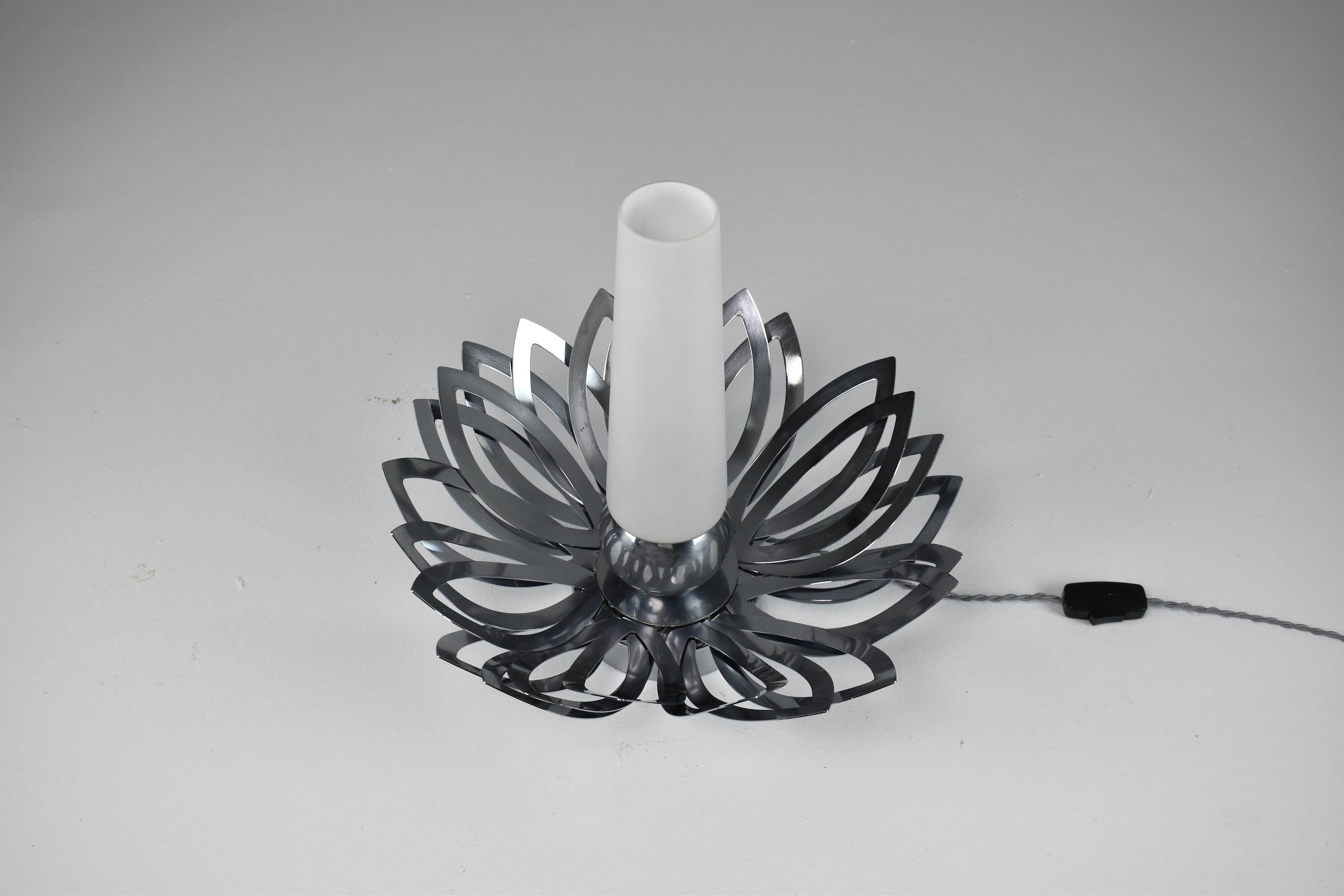 French 1970's Stainless Steel Flower Lamp by Jacqueline Trocmé For Sale