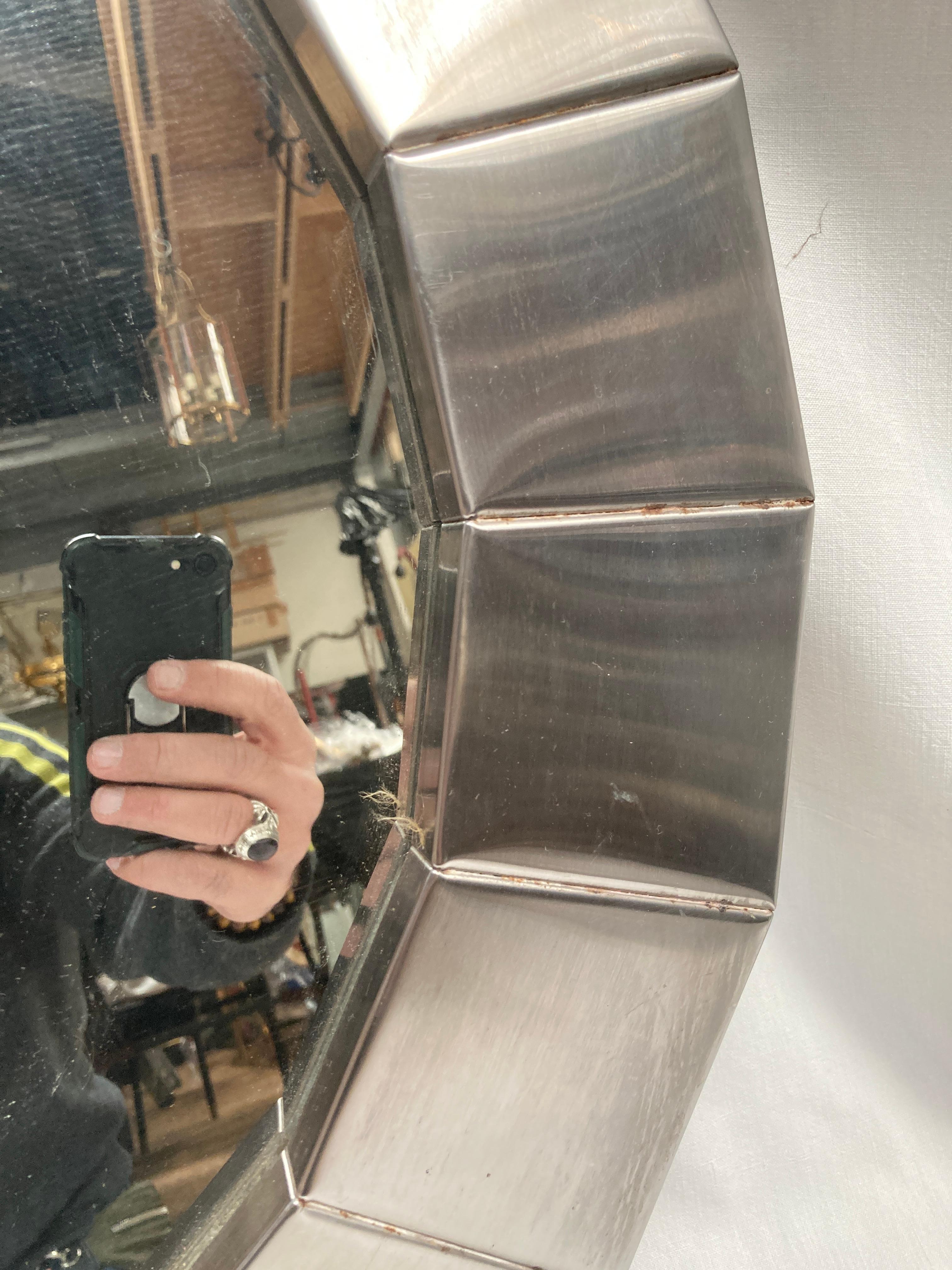 1970's Stainless steel mirror attributed to Françoise See In Fair Condition For Sale In Bois-Colombes, FR