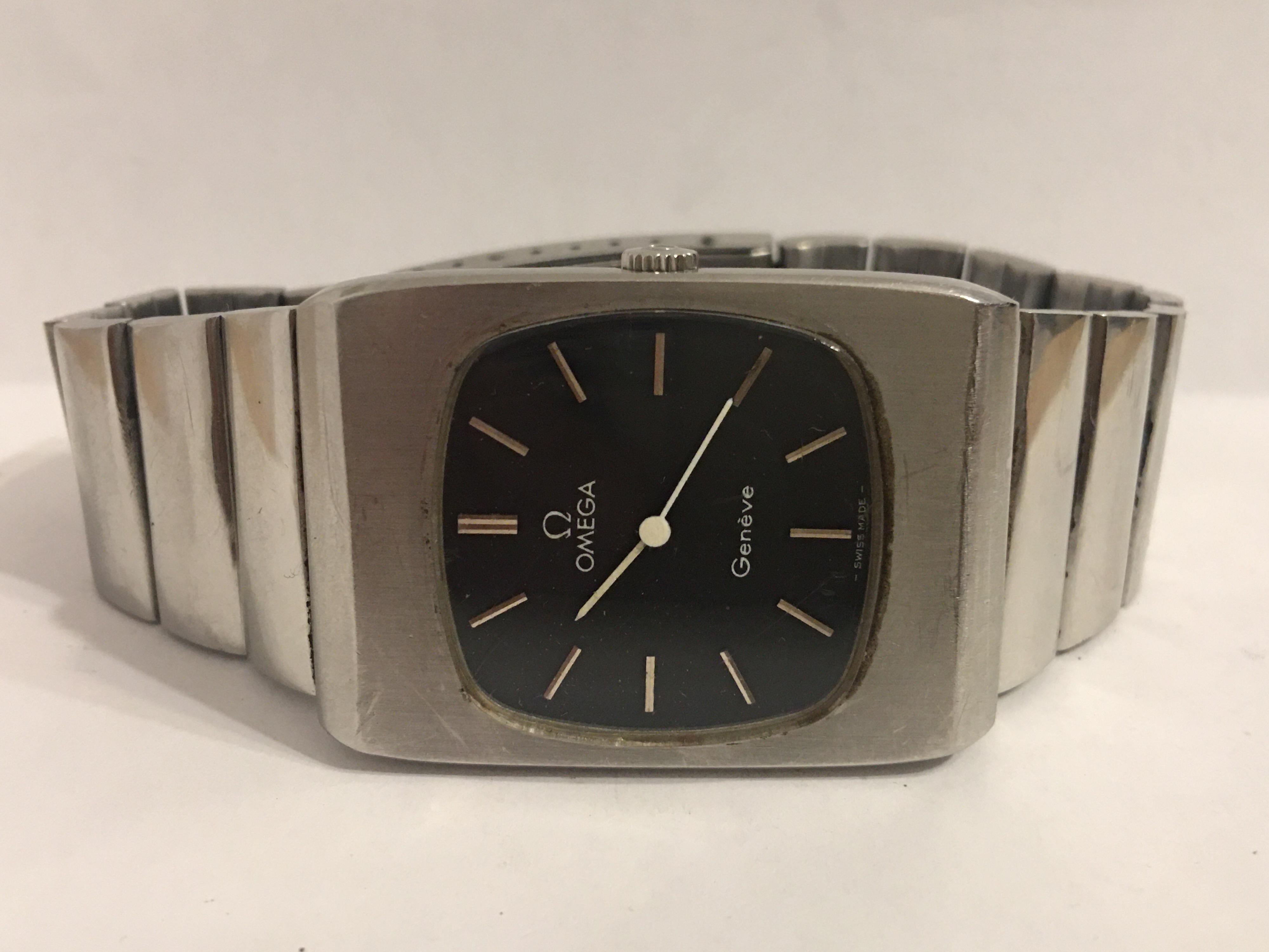 1970s Stainless Steel Omega Geneve Mechanical Watch For Sale 1