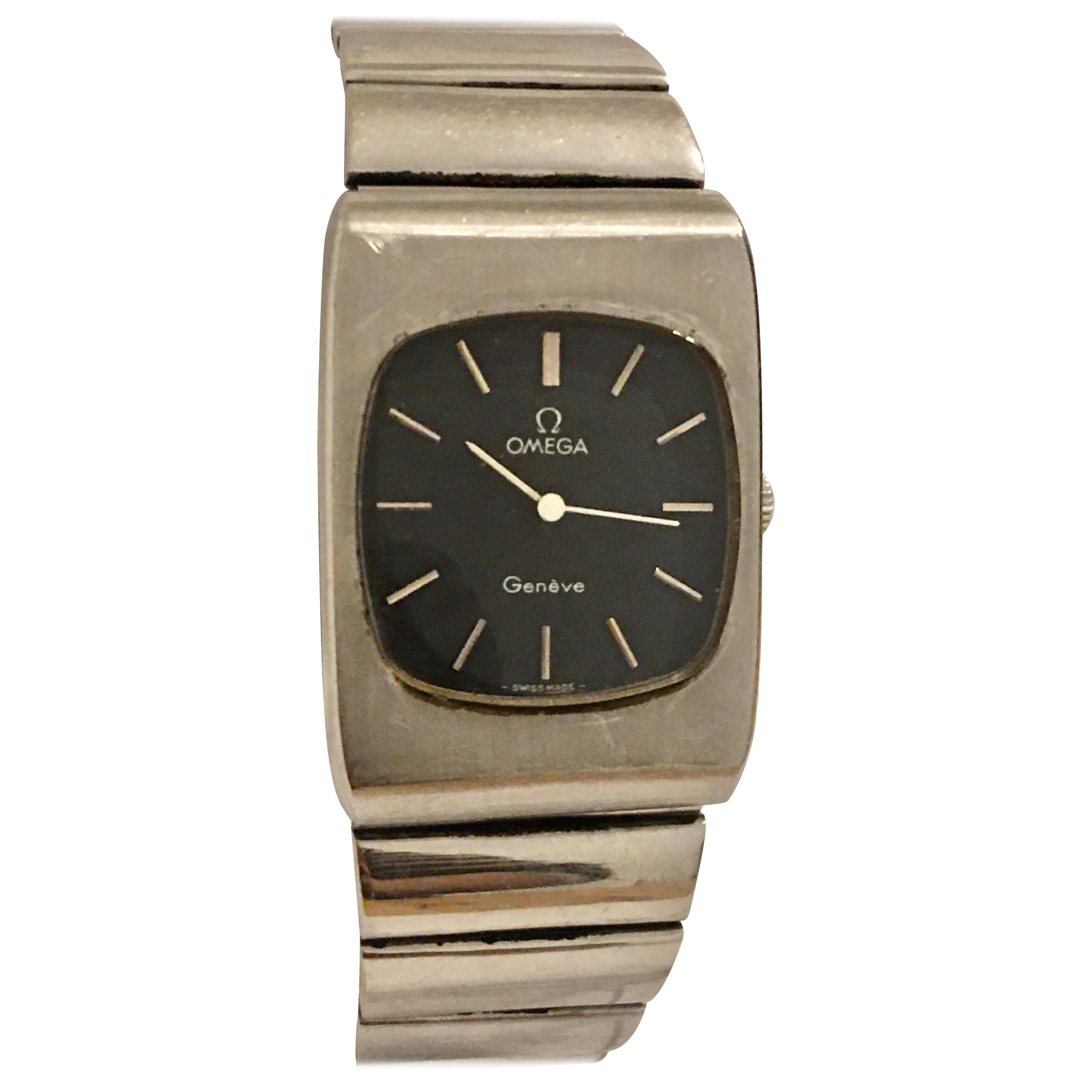 1970s Stainless Steel Omega Geneve Mechanical Watch For Sale