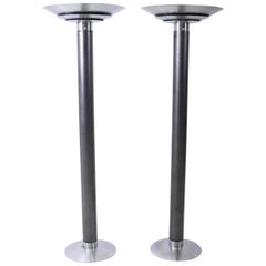 1970s Stainless Steel Oversized Torchiere Floor Lamps