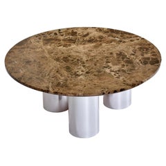 1970's Stainless Steel Tubular Pedestal Round Marble Coffee Table