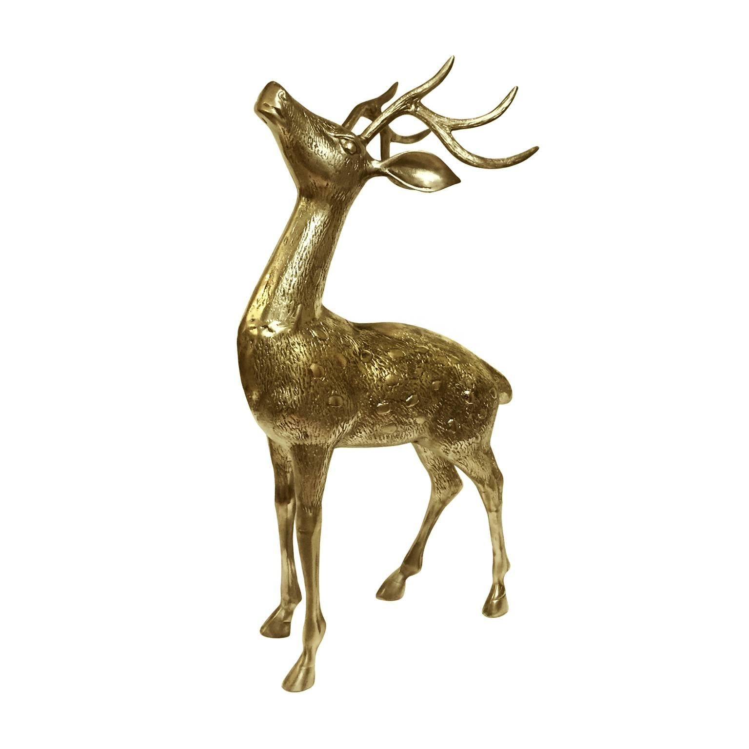 1970s Standing Brass Deer with Antlers