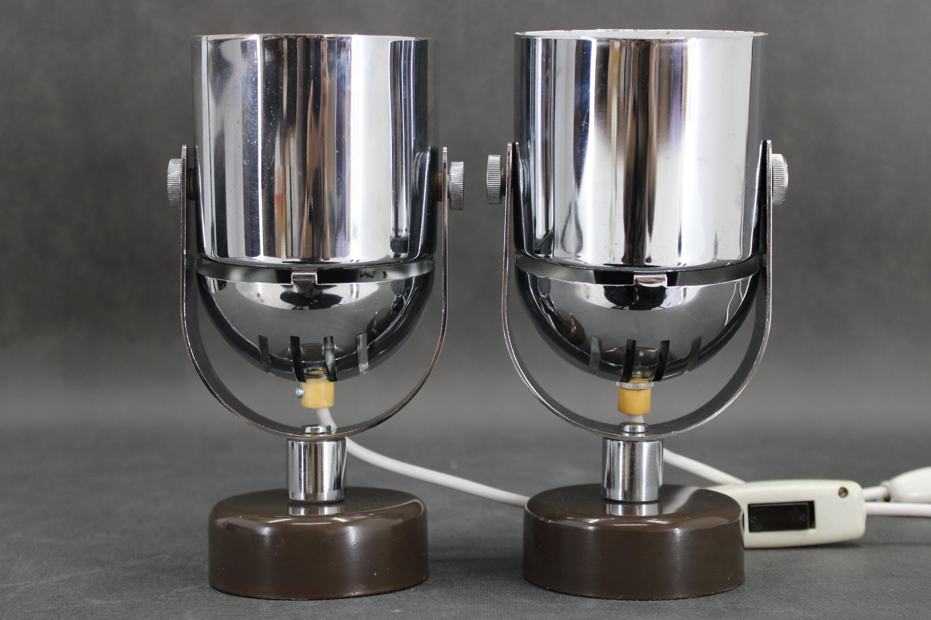 Chrome 1970s Stanislav Indra Pair Of Wall lamps by Combi Lux, Czechoslovakia For Sale