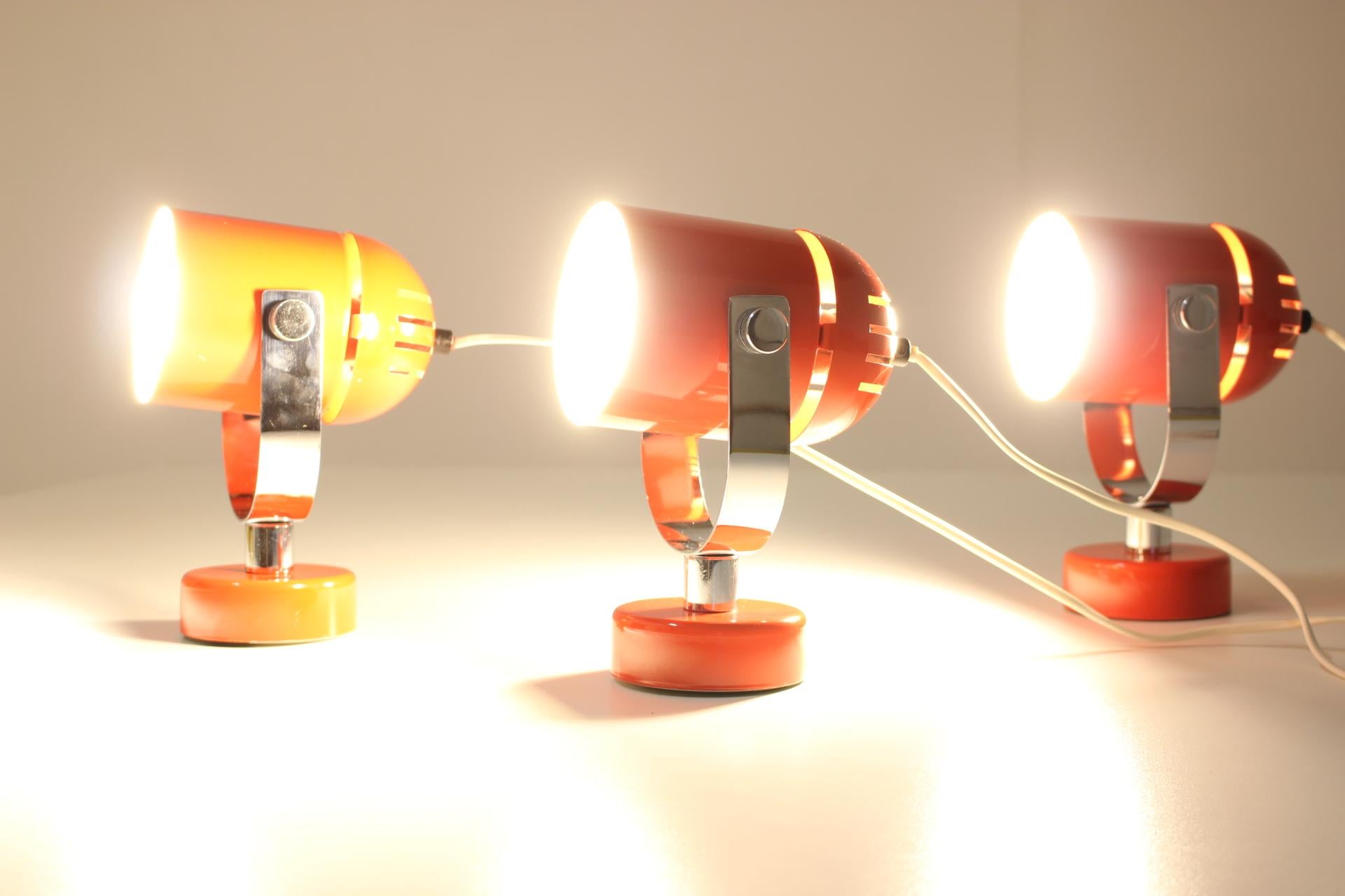 1970s Stanislav Indra Set of Three Red Wall/Table Lamps, Czechoslovakia For Sale 5