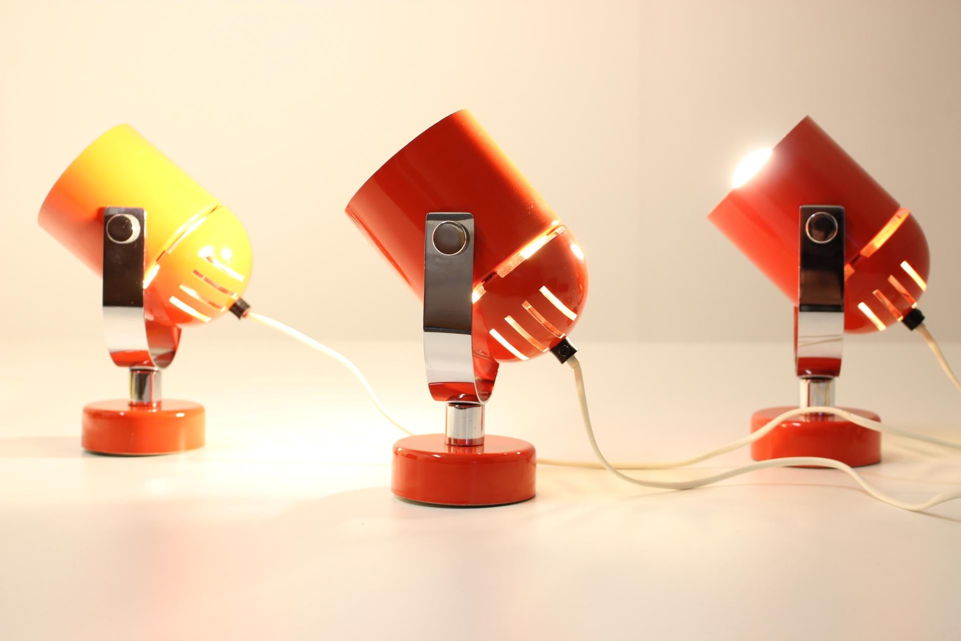 1970s Stanislav Indra Set of Three Red Wall/Table Lamps, Czechoslovakia For Sale 6