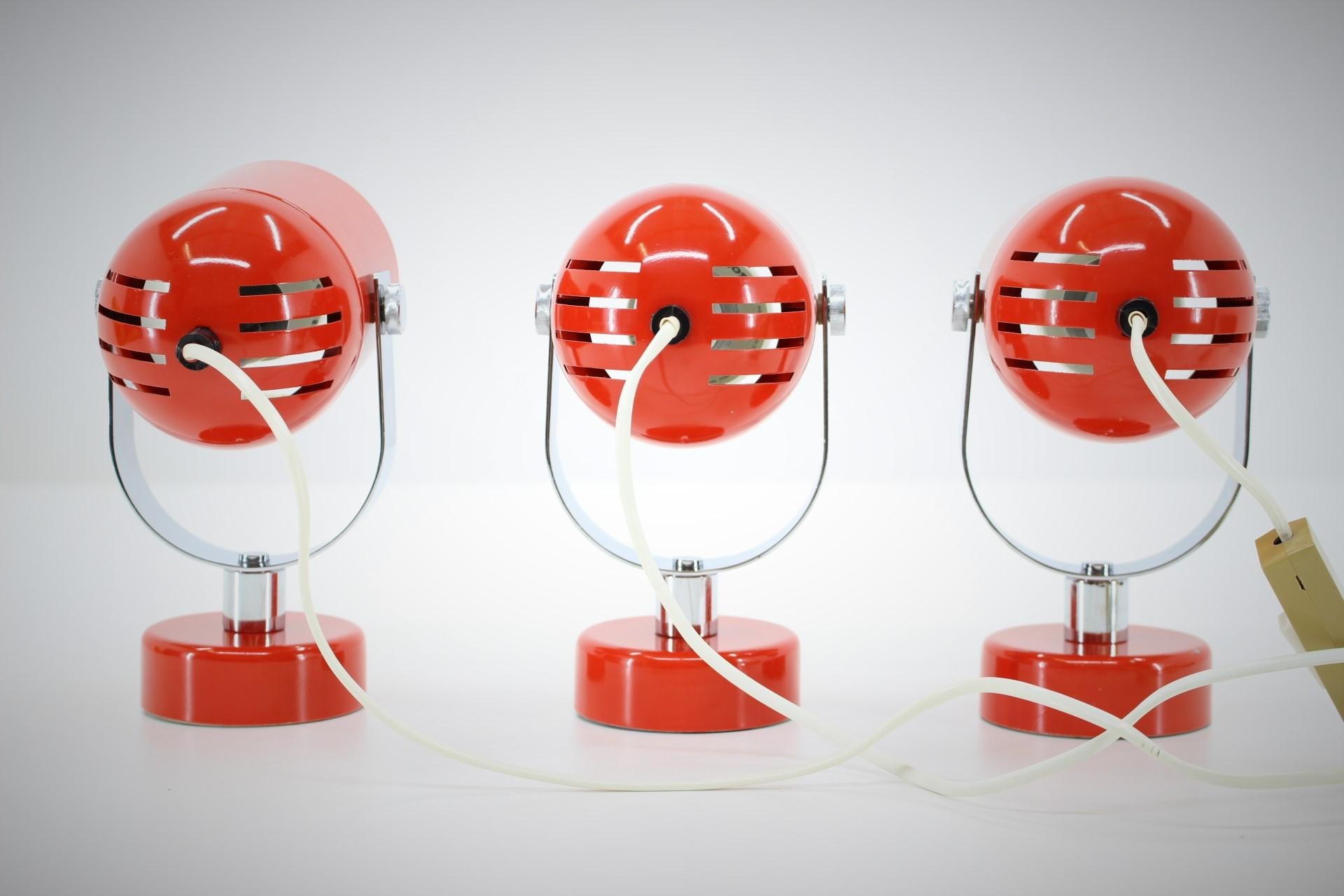 1970s Stanislav Indra Set of Three Red Wall/Table Lamps, Czechoslovakia For Sale 8