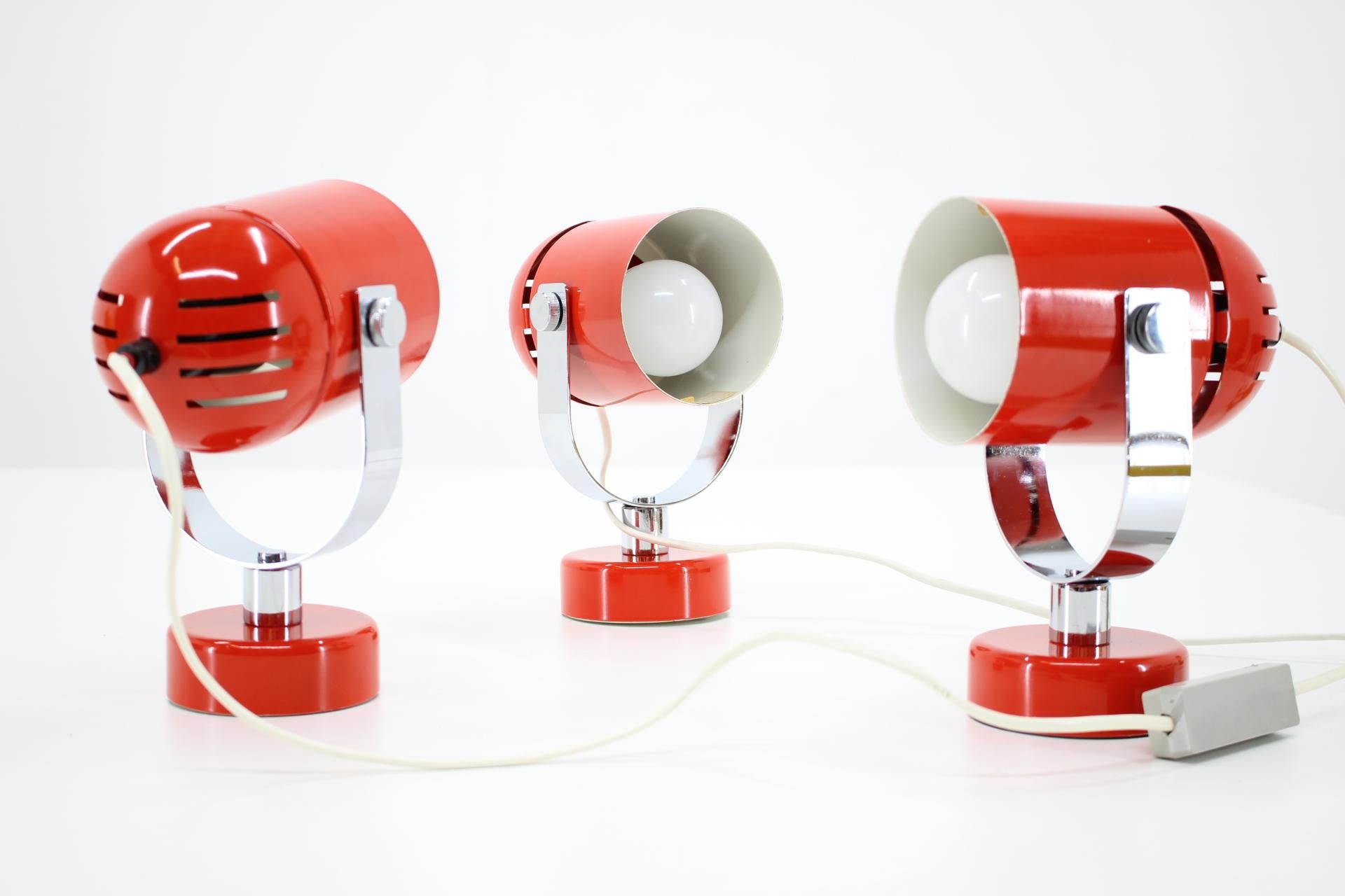 1970s Stanislav Indra Set of Three Red Wall/Table Lamps, Czechoslovakia For Sale 9