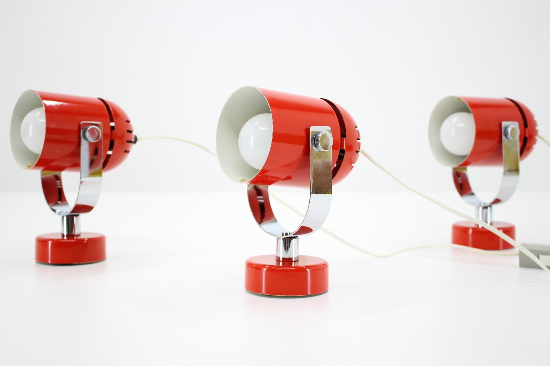 1970s Stanislav Indra Set of Three Red Wall/Table Lamps, Czechoslovakia For Sale 3