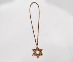 1970s Star of David Filigree 14k Gold Plated Rope Chain Pendant Necklace