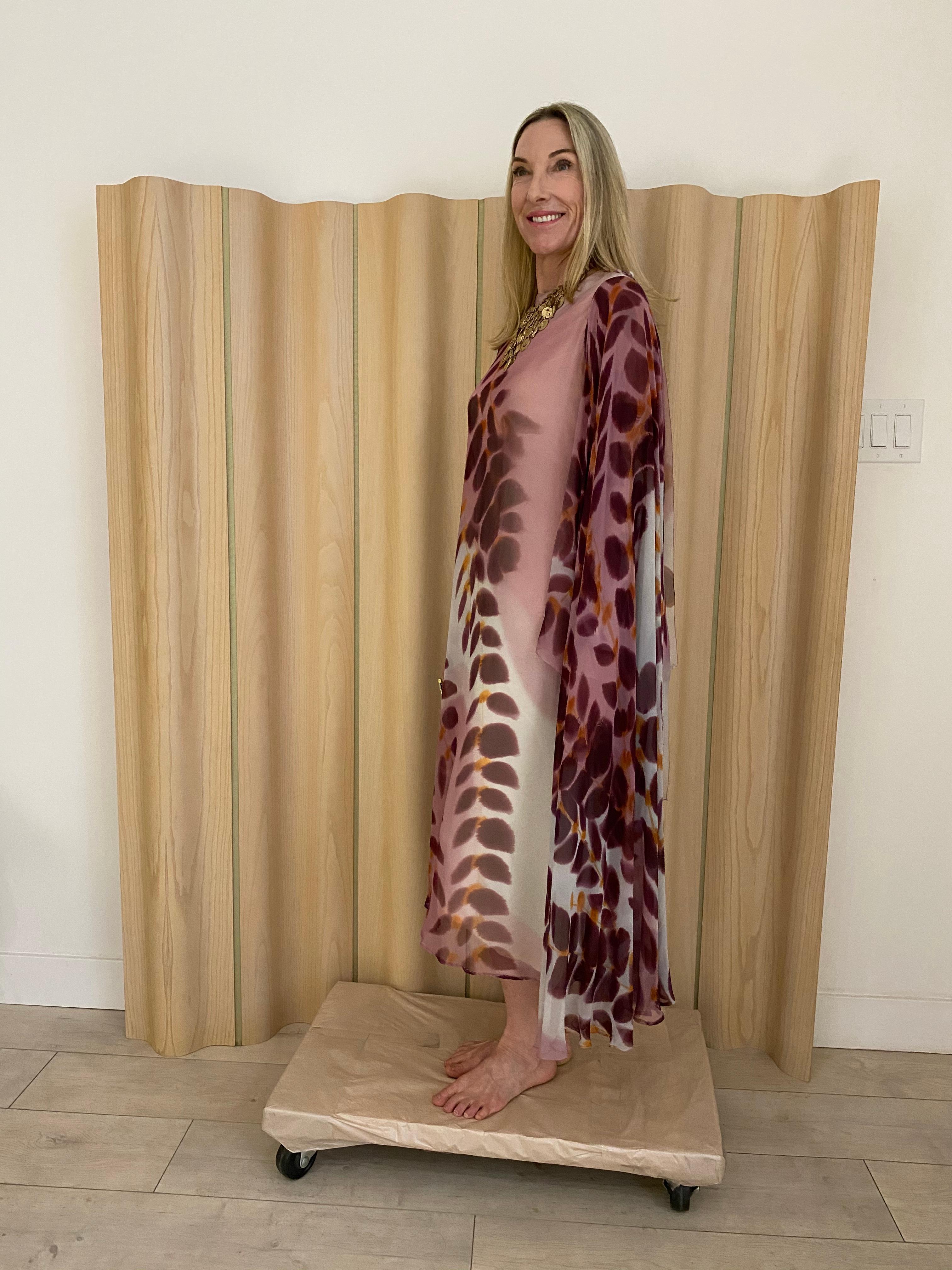 Women's 1970s Stavropolous mauve silk print Dress For Sale