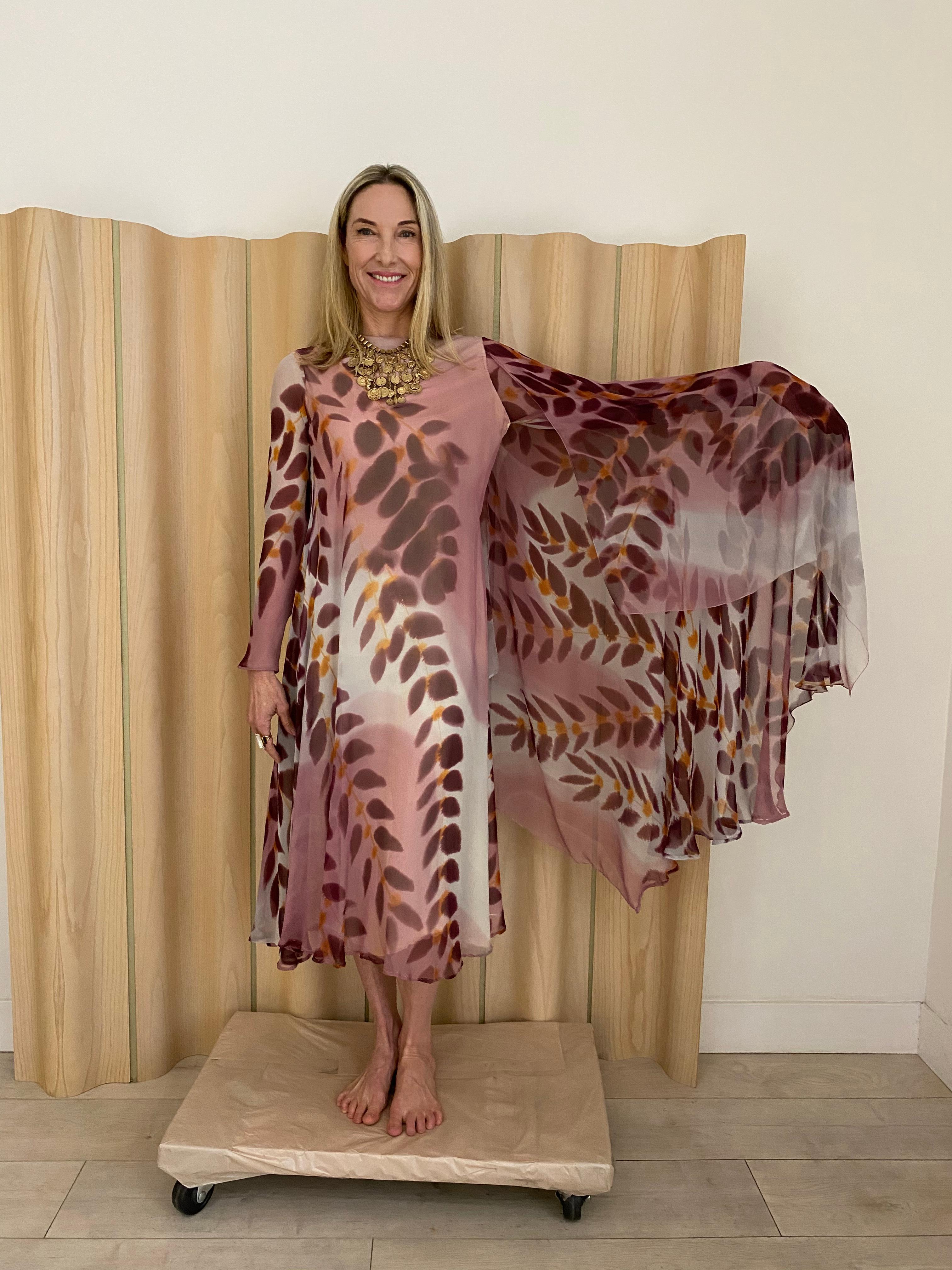 1970s Stavropolous mauve silk print Dress For Sale 2