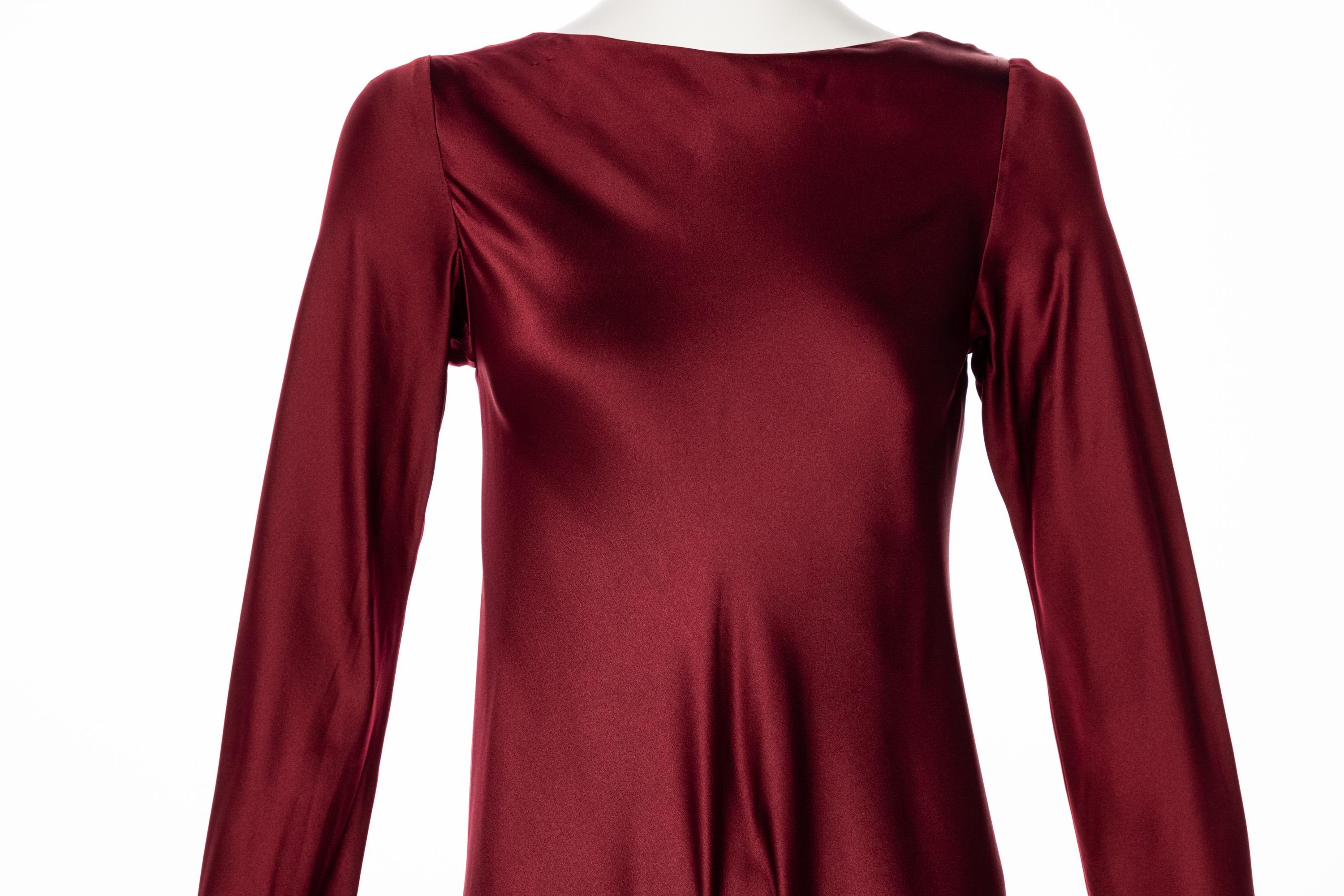 1970s Stavropoulos Couture  Burgundy Draped Silk Dress 3