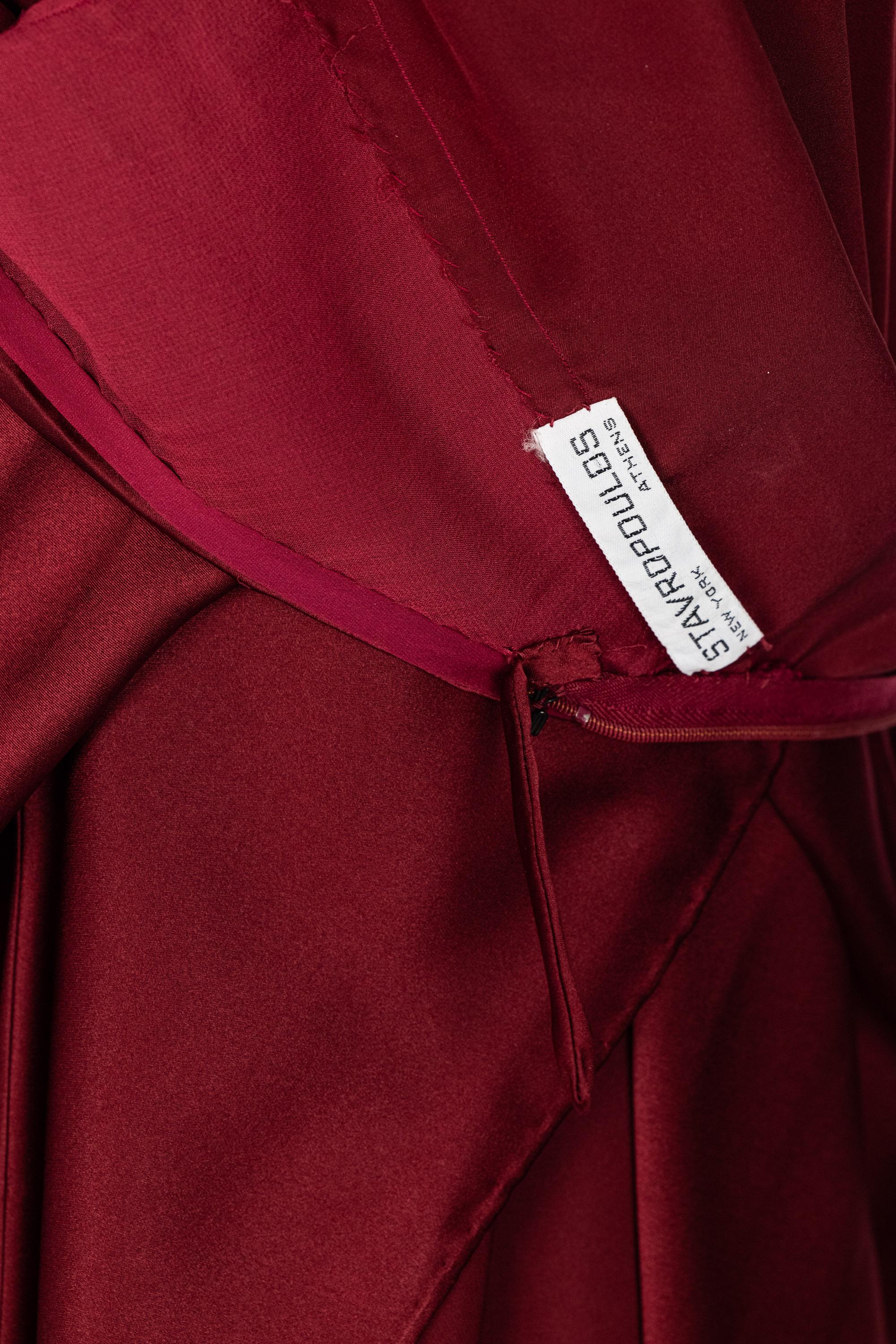 1970s Stavropoulos Couture  Burgundy Draped Silk Dress 5