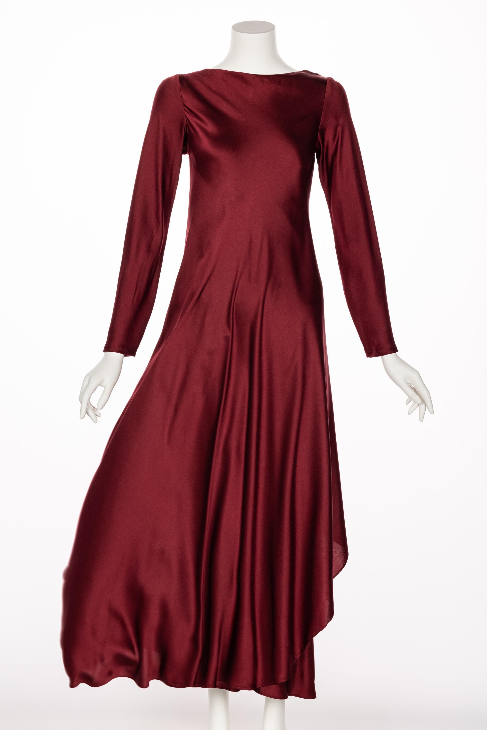 1970s Stavropoulos Couture  Burgundy Draped Silk Dress In Excellent Condition For Sale In Boca Raton, FL