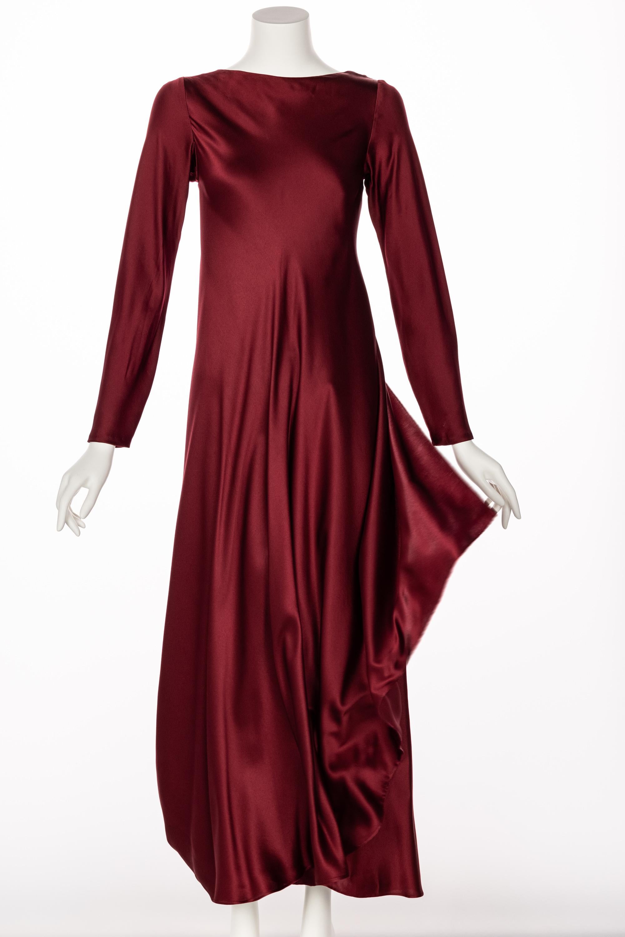 Red 1970s Stavropoulos Couture  Burgundy Draped Silk Dress