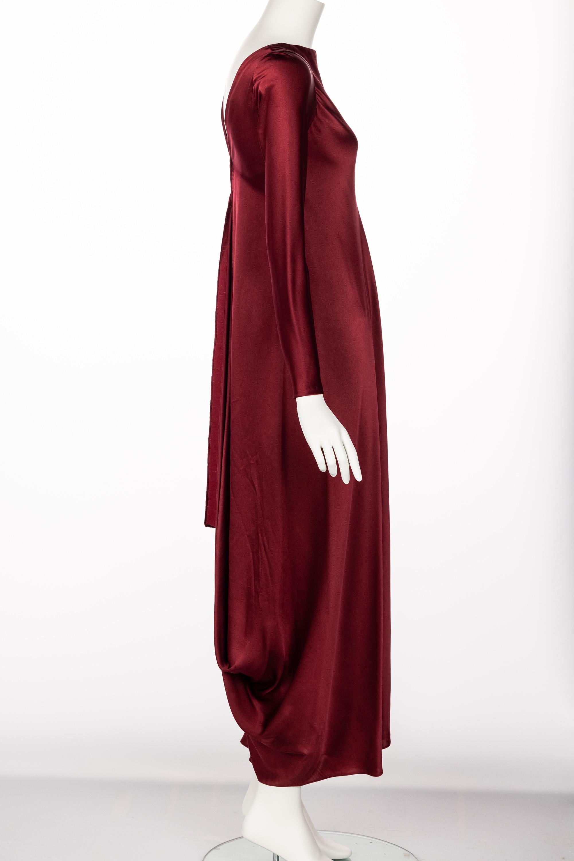 1970s Stavropoulos Couture  Burgundy Draped Silk Dress 1