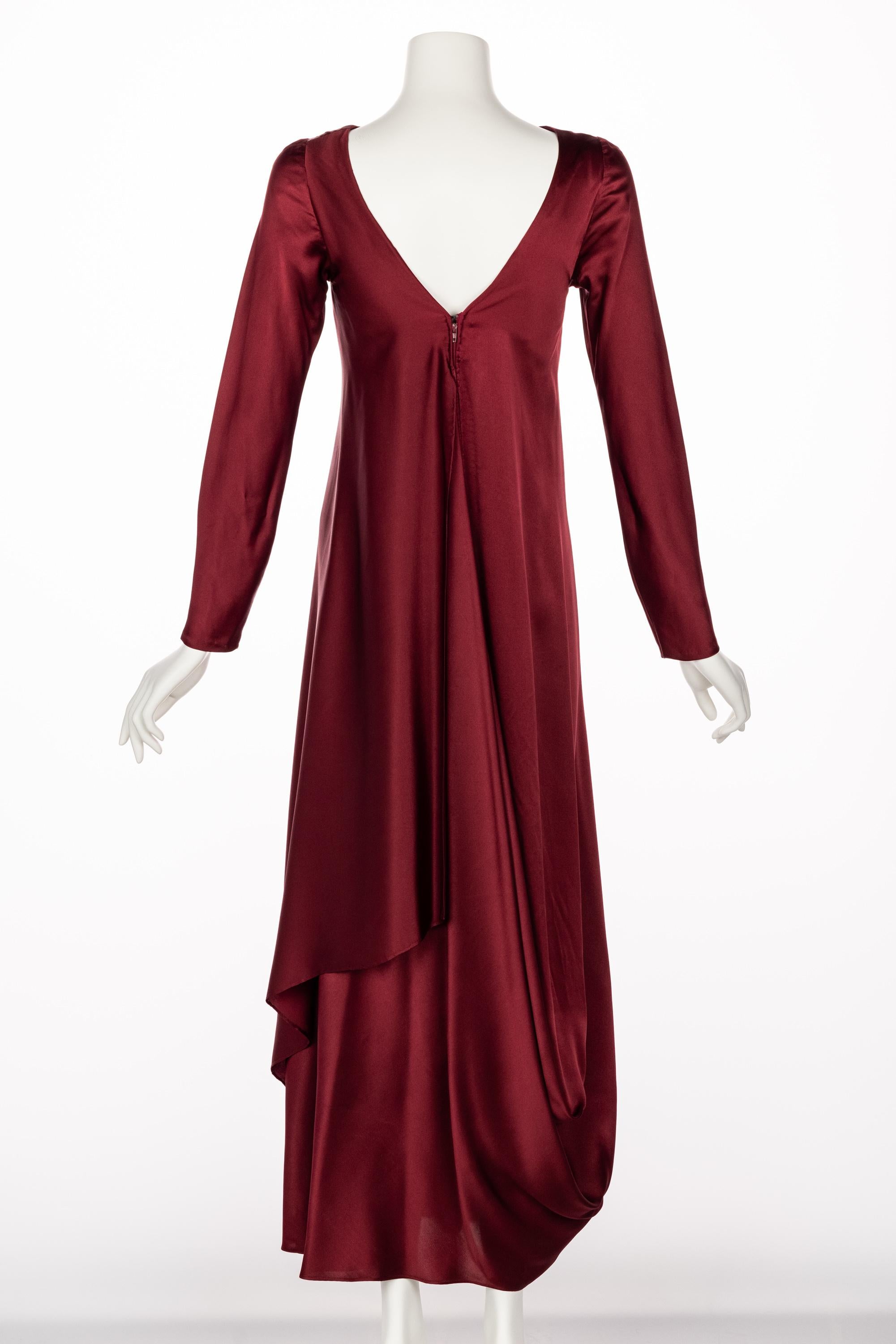 1970s Stavropoulos Couture  Burgundy Draped Silk Dress 2
