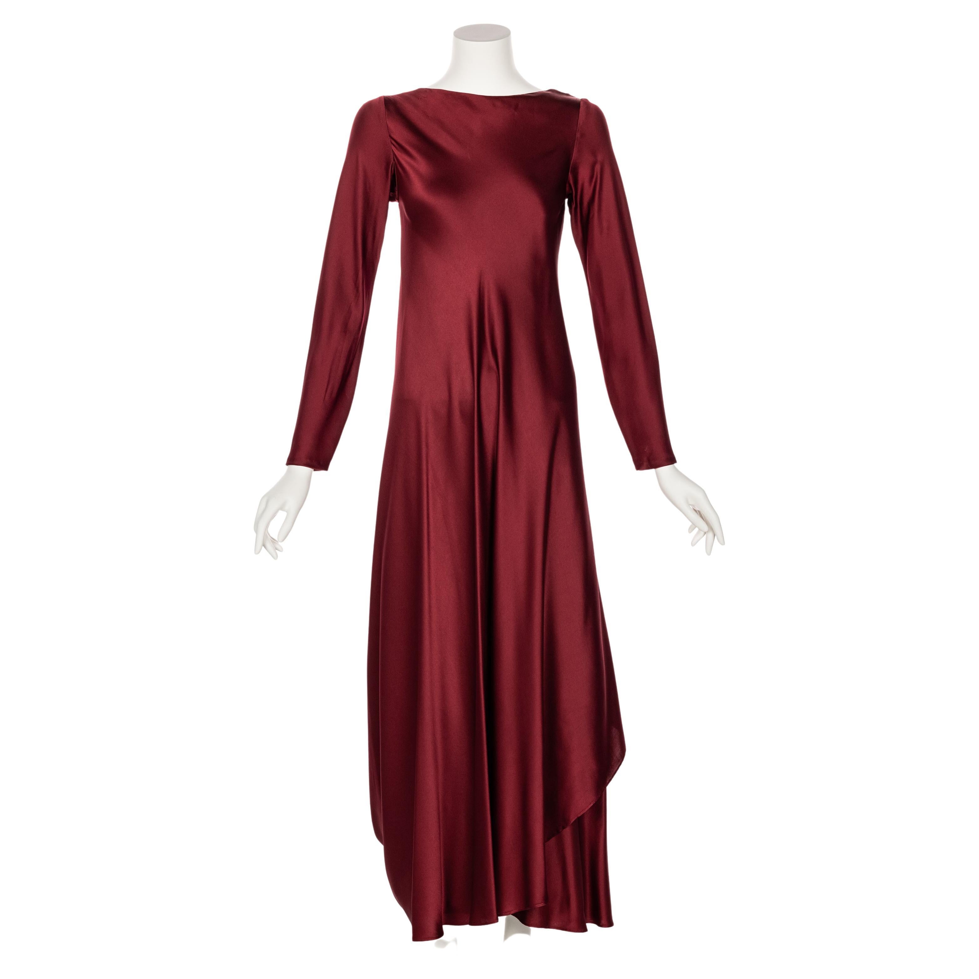 1970s Stavropoulos Couture  Burgundy Draped Silk Dress For Sale