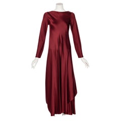 1970s Stavropoulos Couture  Burgundy Draped Silk Dress