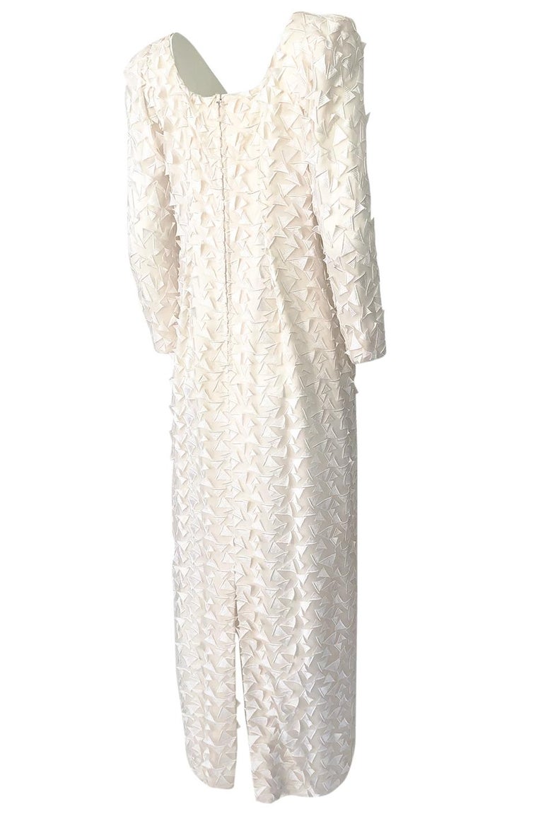 1970s Stavropoulos White Applique and Ivory Net Full Length Sheath ...