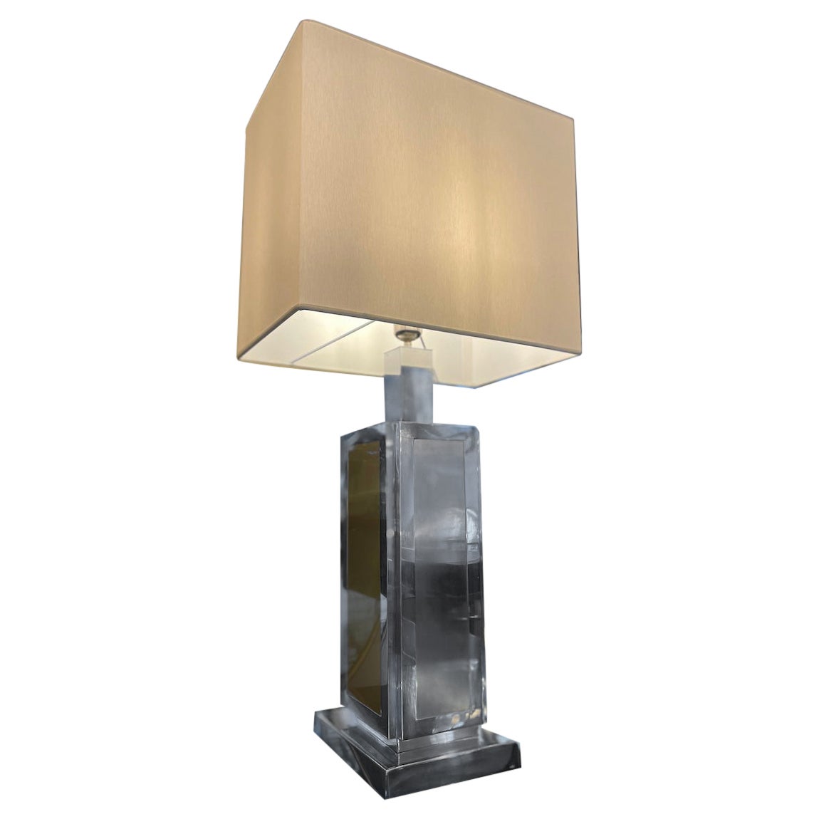 1970s Steel and Brass Table Lamp