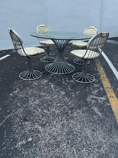 1970s Steel and Glass White Swivel Chairs Dining Table, Set of 5