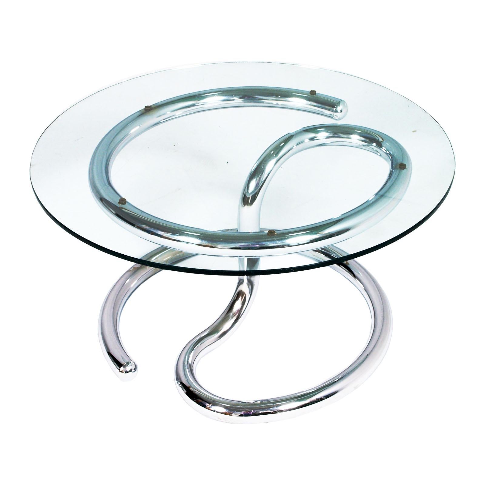 1970s Steel Chrome and Glass "Cobra" Coffee Table Attributed to Giotto Stoppino