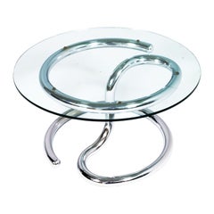 1970s Steel Chrome and Glass "Cobra" Coffee Table Attributed to Giotto Stoppino