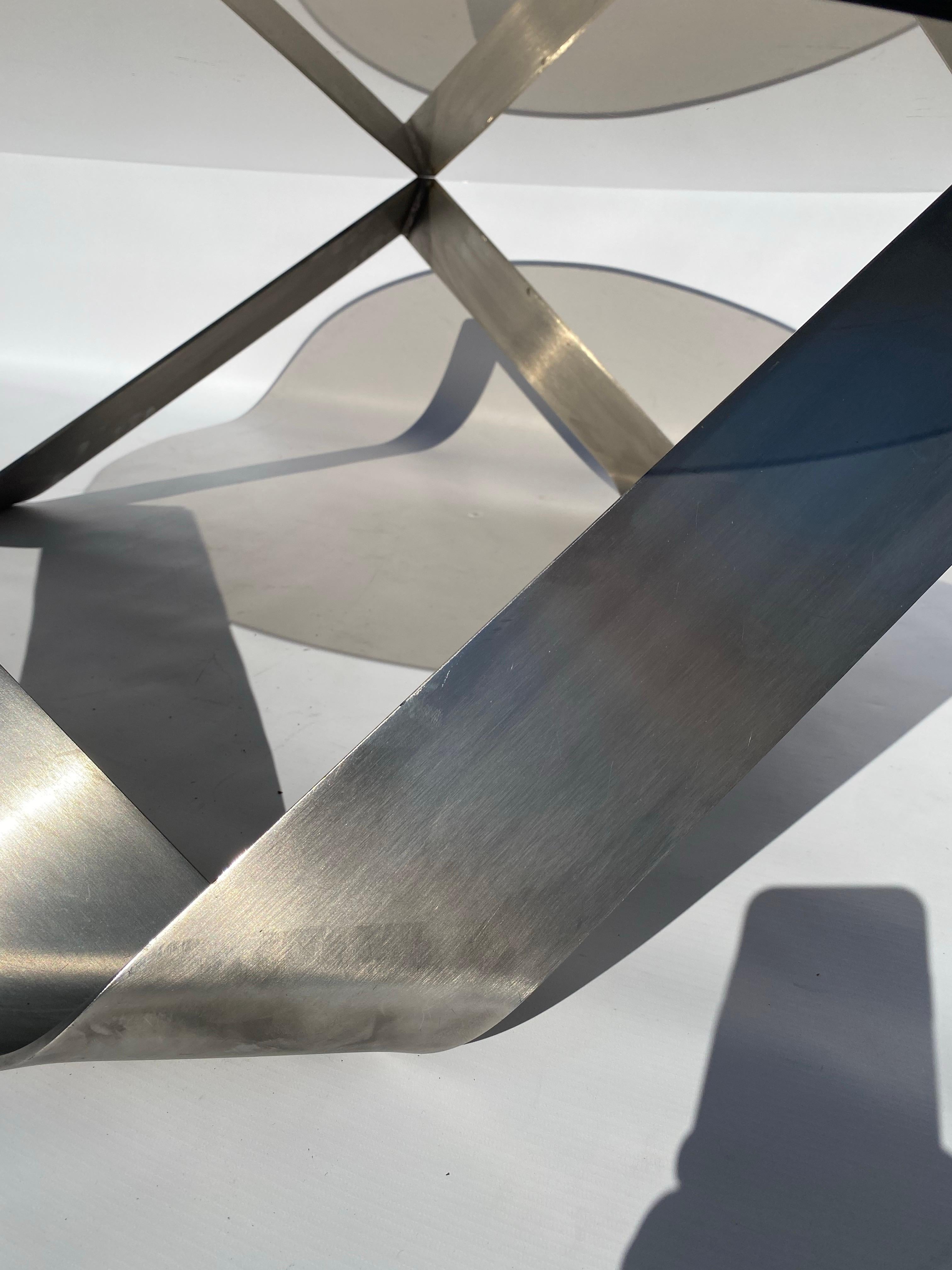 1970s Steel Coffee Table Knut Hesterberg for Ronald Schmitt Round Smoked Glass For Sale 4