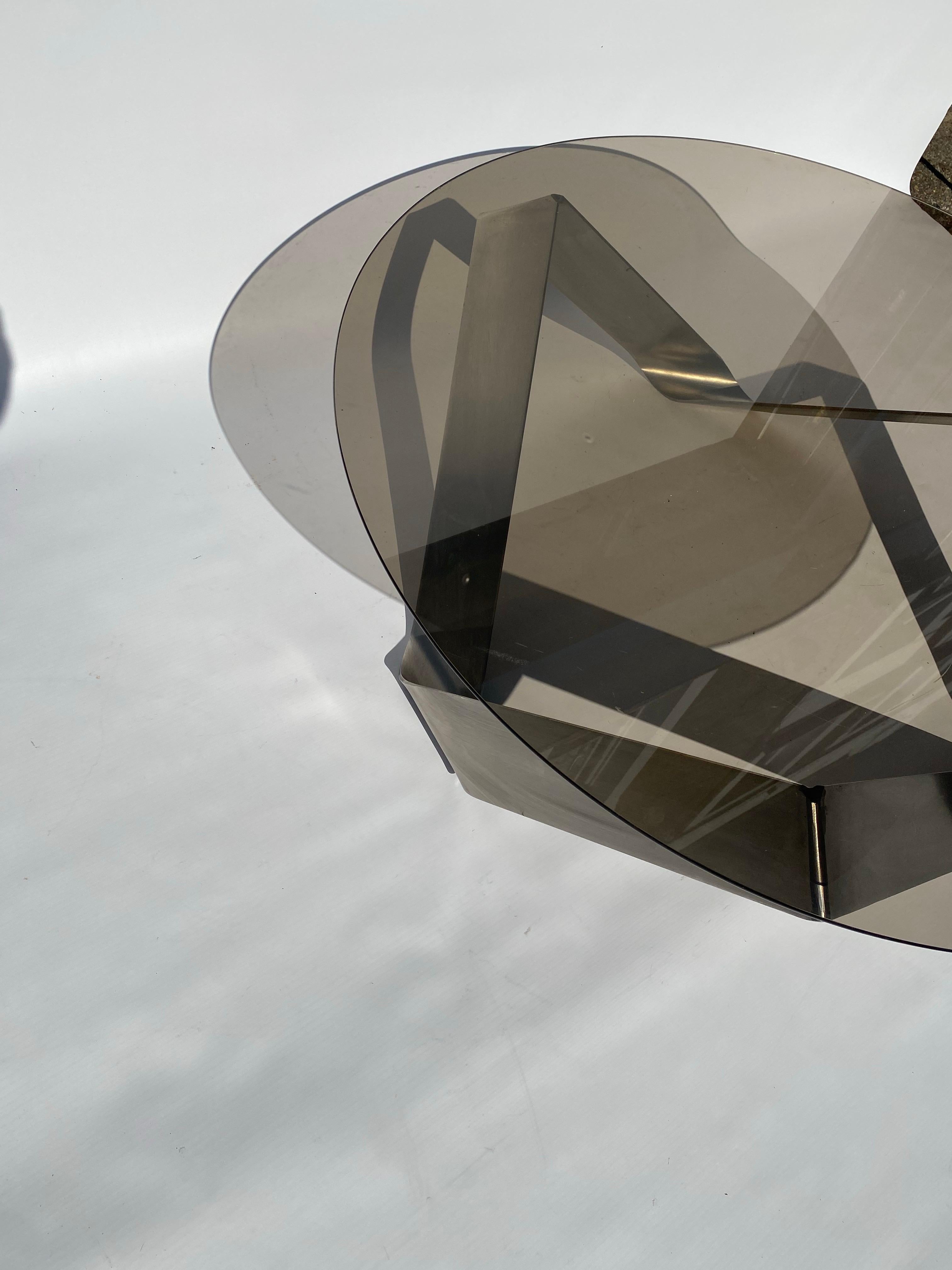 1970s Steel Coffee Table Knut Hesterberg for Ronald Schmitt Round Smoked Glass For Sale 5